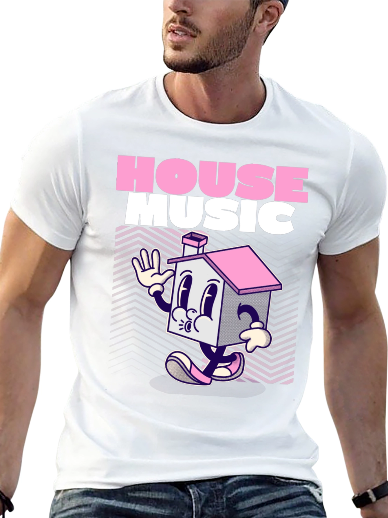 House Music Cartoon Graphic Black T-Shirt