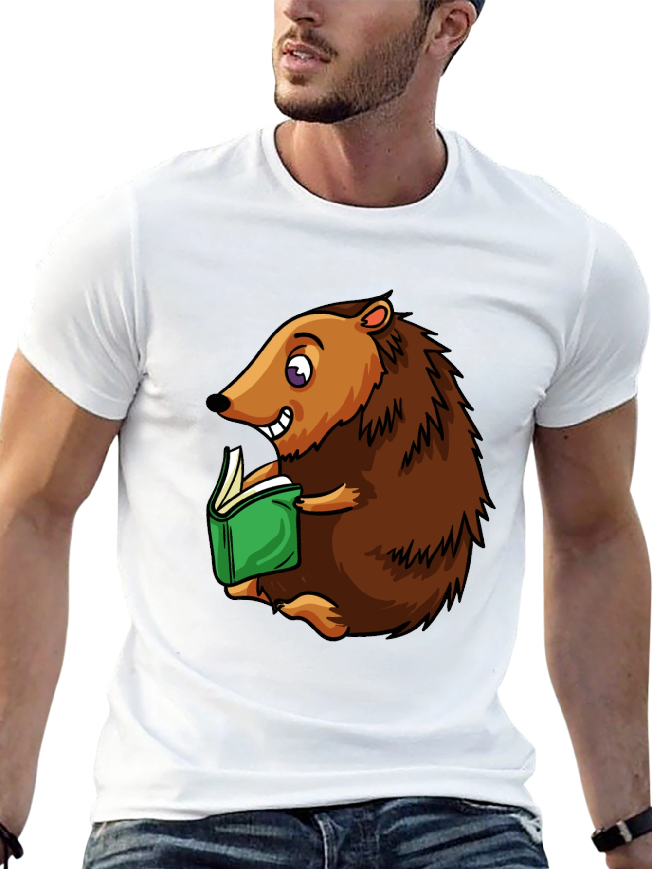 Hedgehog Reading T-Shirt - Cute Cartoon Animal Tee