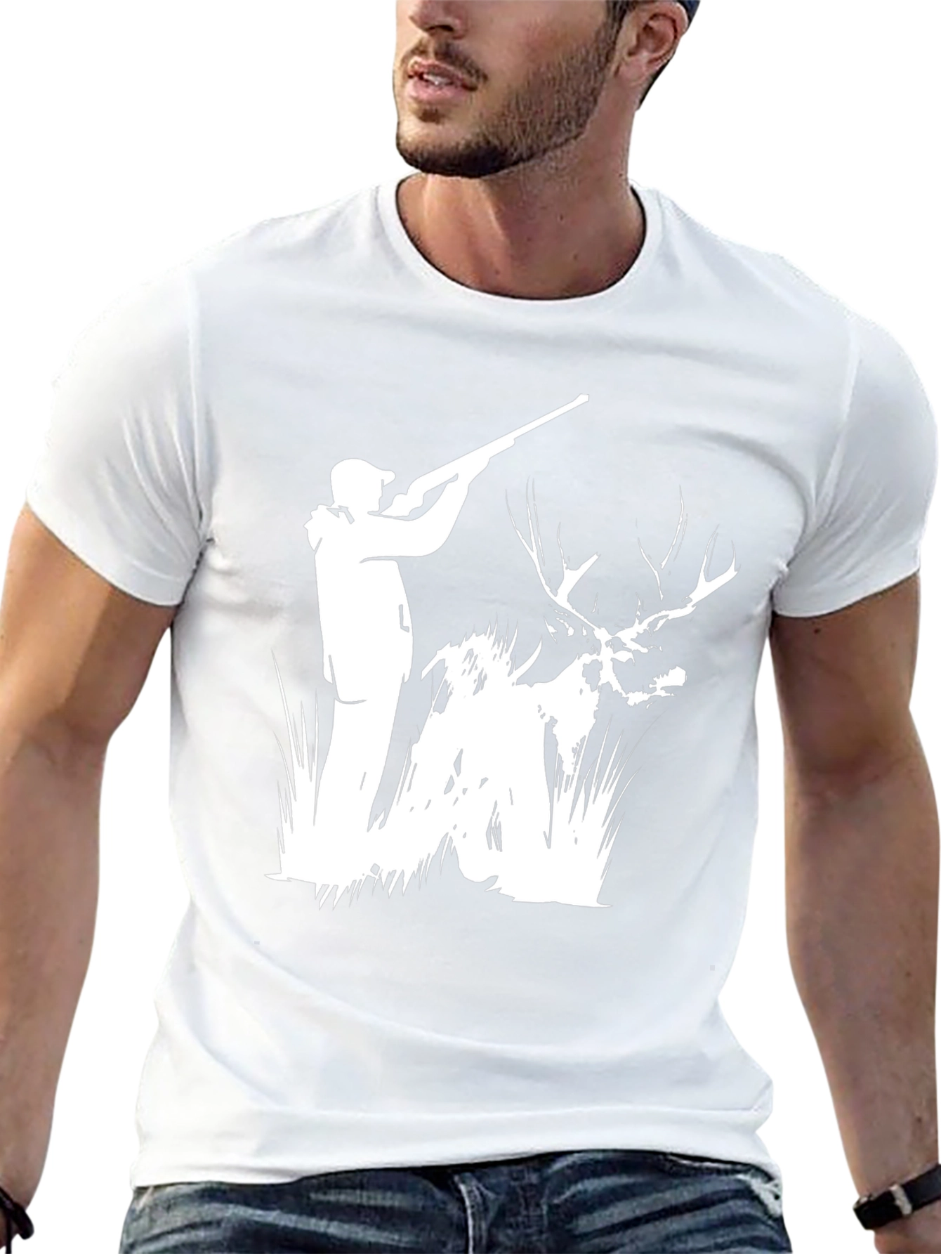 Hunting Scene Graphic Tee - Black Cotton Blend