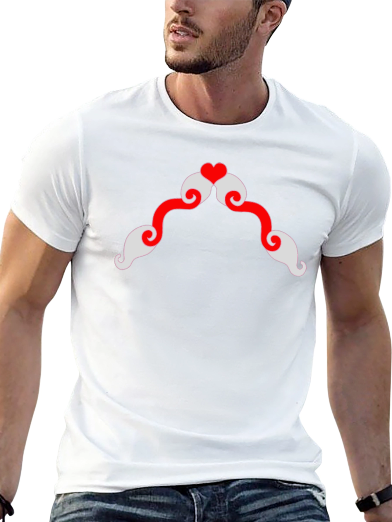 Heart Mustache Graphic Tee - Black Cotton