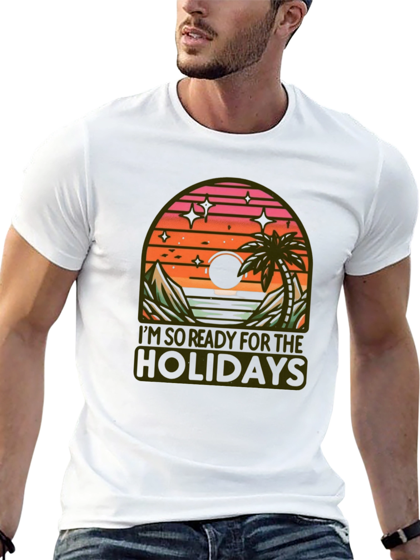 Holiday Ready Black T-Shirt with Sunset Graphic
