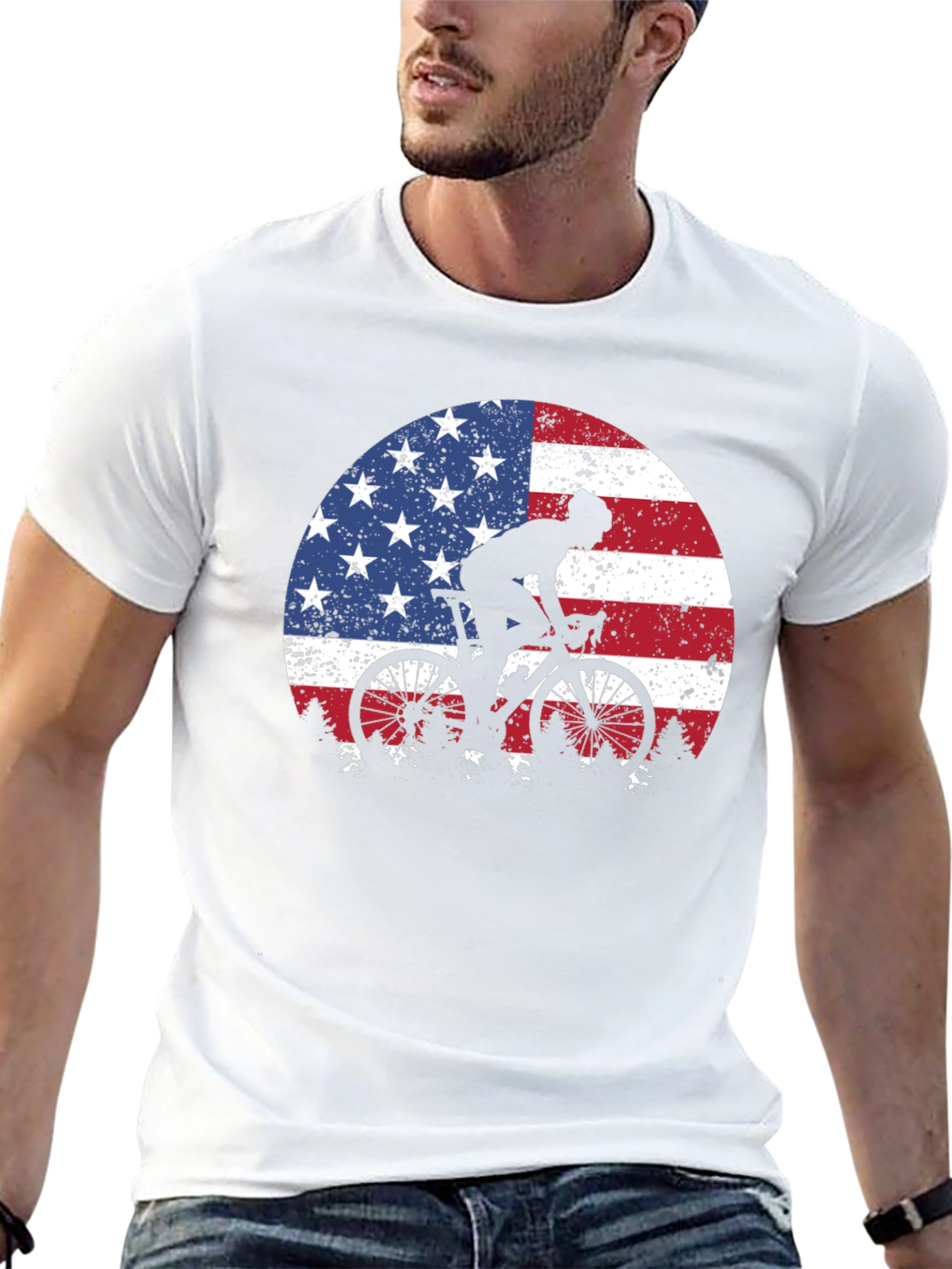 American Flag Cyclist Graphic Tee