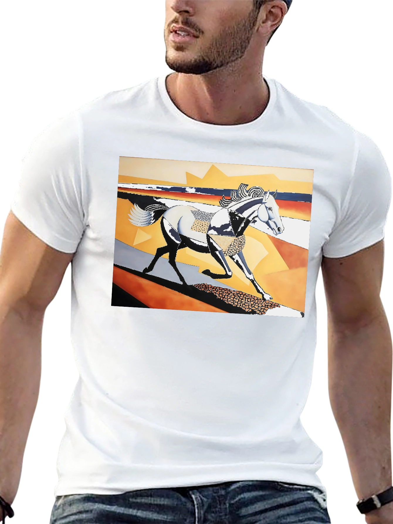 Abstract Horse Graphic Black T-Shirt
