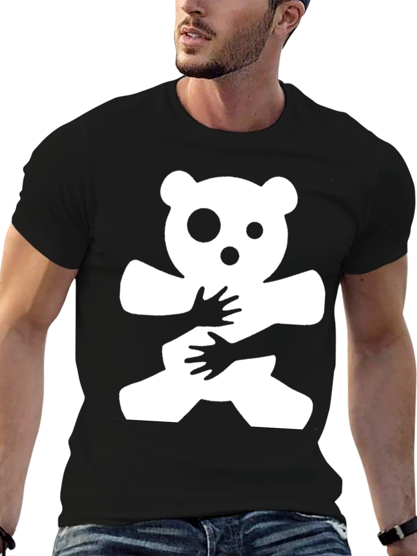 Hug Me Bear Graphic T-Shirt - Black