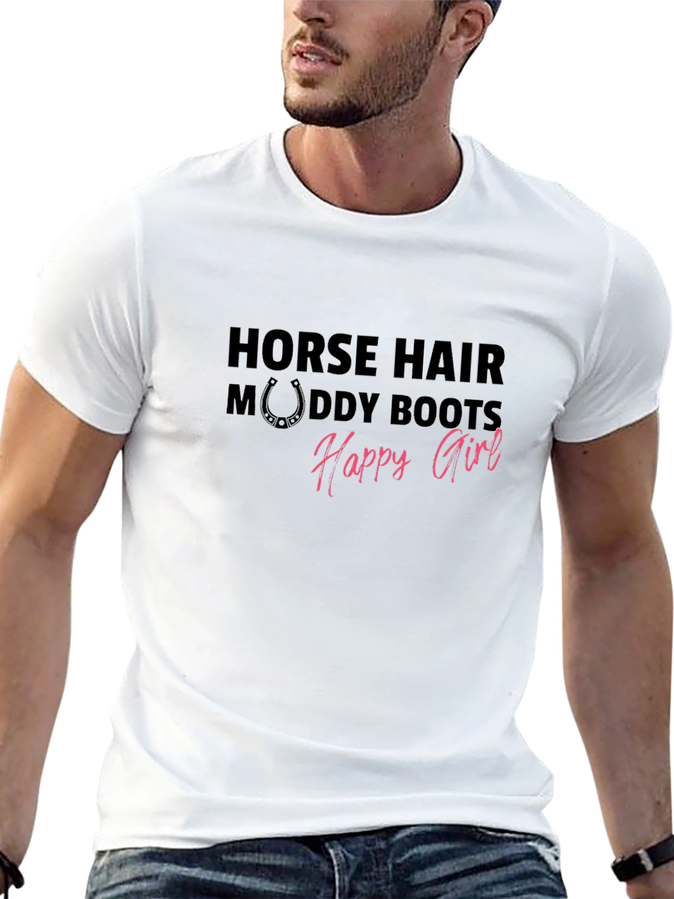 Horse Hair Muddy Boots Happy Girl Graphic Tee