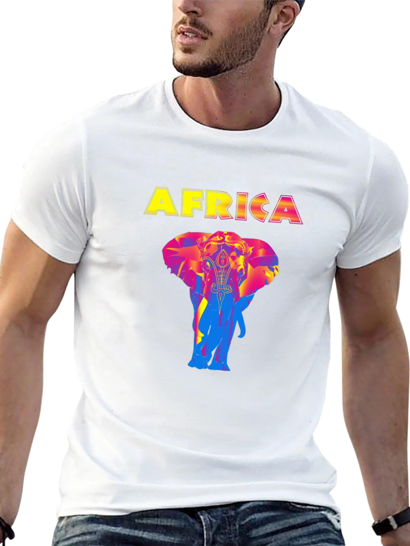 Africa Elephant Graphic Print Black T-Shirt