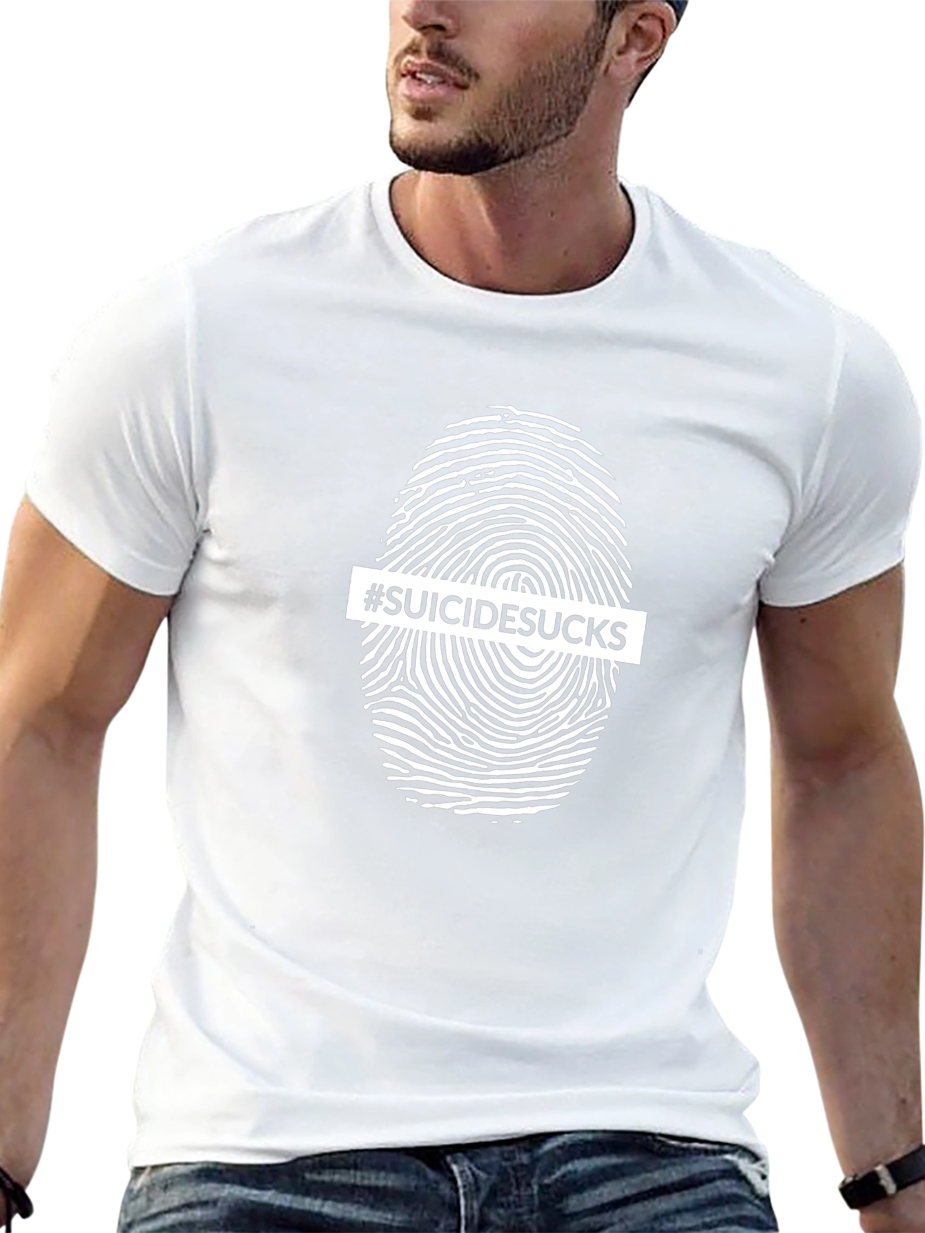 #SuicideSucks Fingerprint Graphic Tee - Black