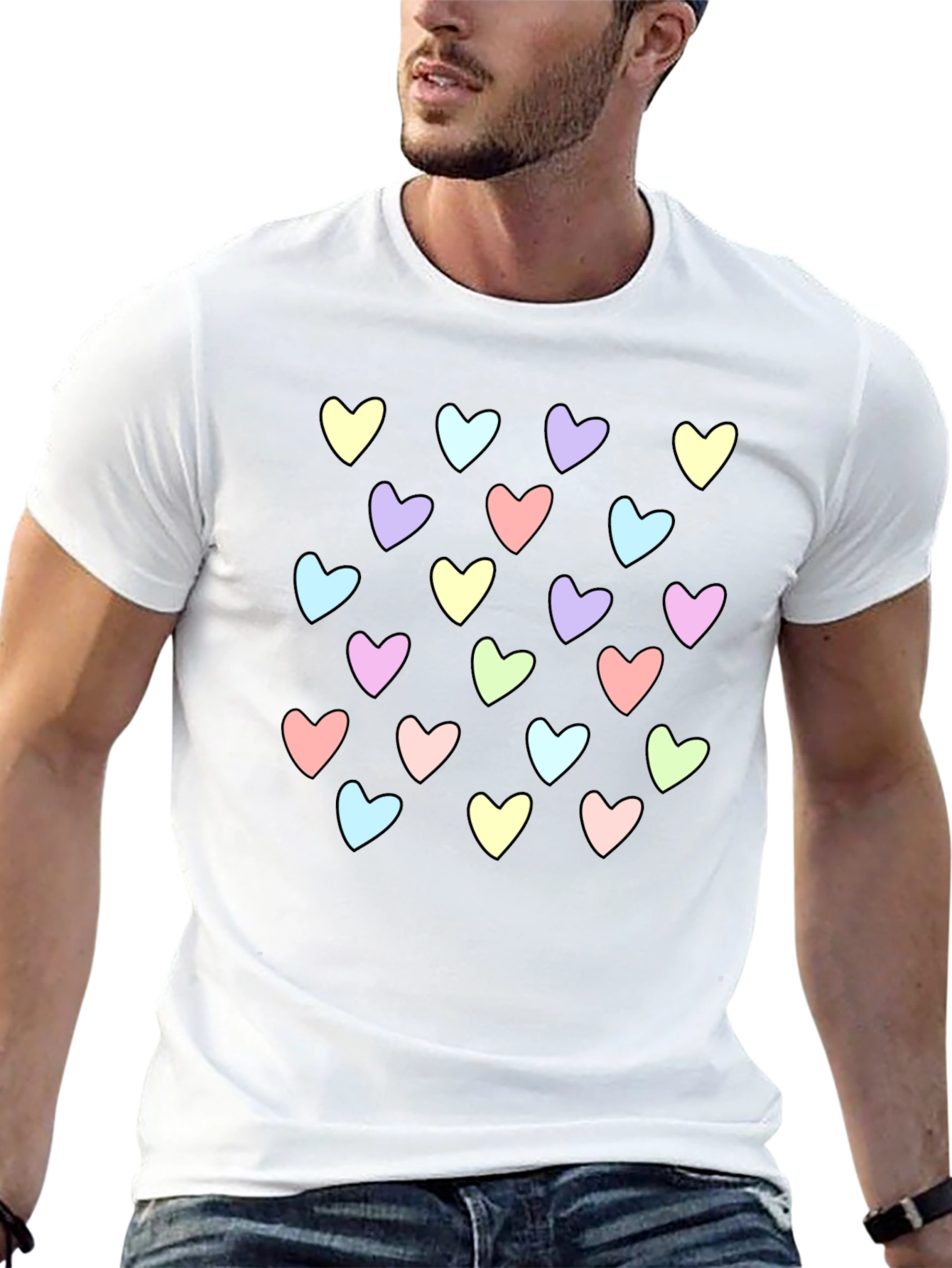 Heart Pattern Black T-Shirt
