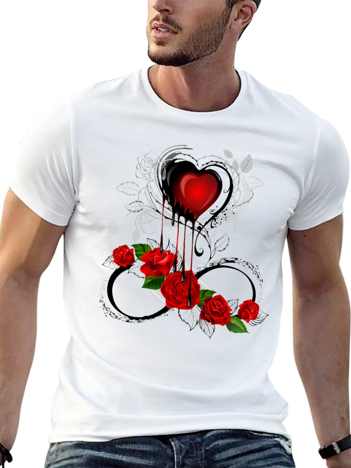 Heart and Roses Graphic Tee - Gothic Romance Style