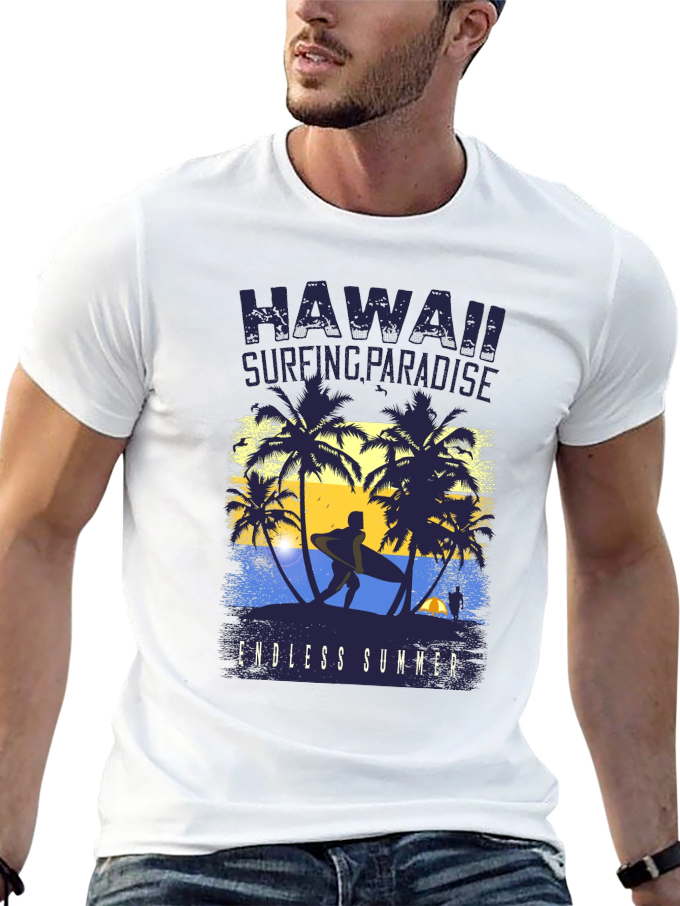 Hawaii Surfing Paradise Black Graphic Tee