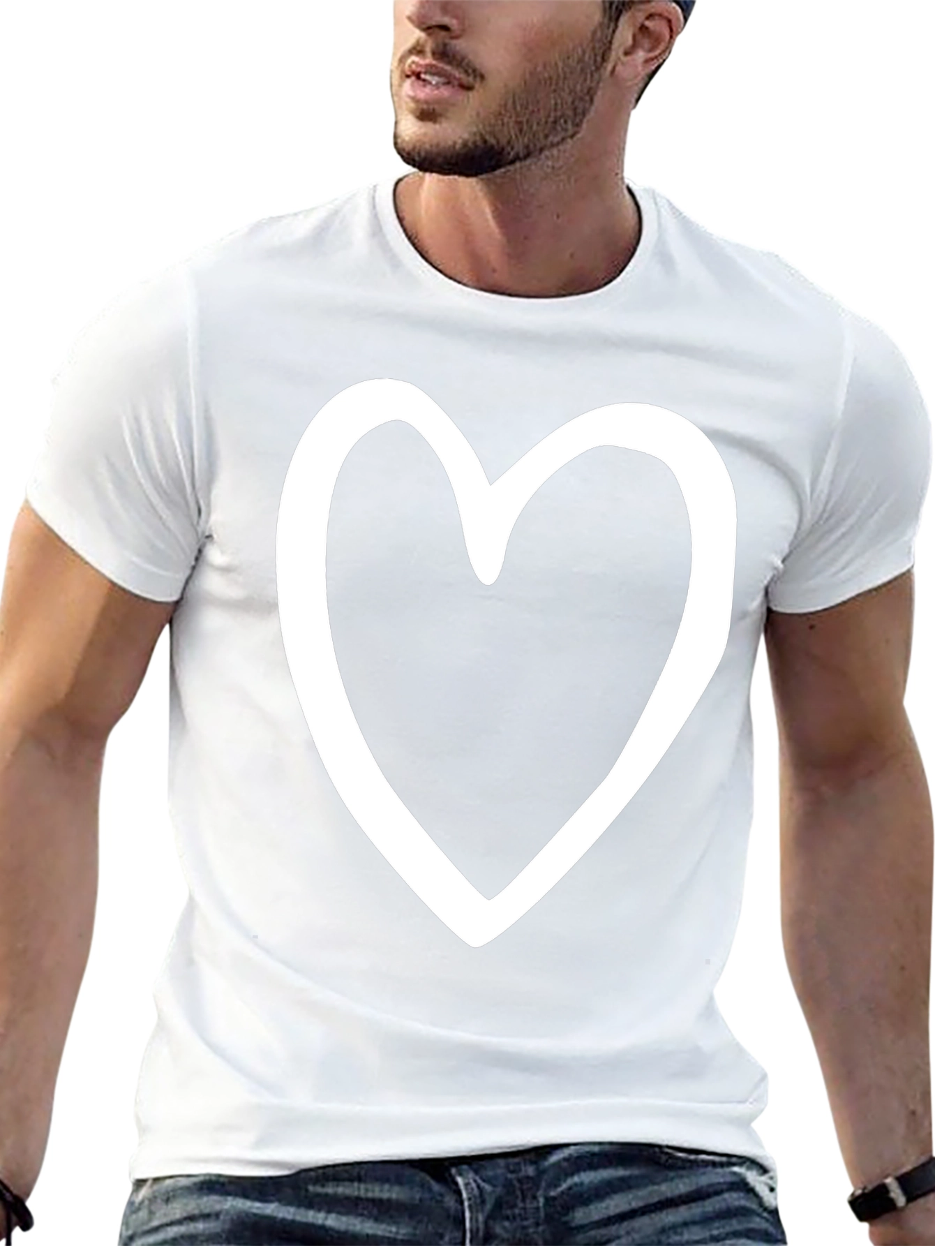Heart Outline Graphic Print Black T-Shirt