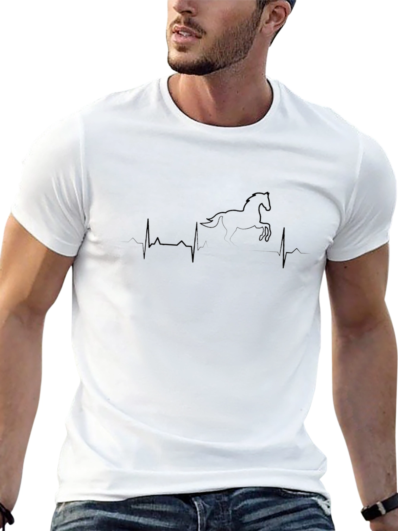 Horse Heartbeat Graphic Tee - Black Cotton T-Shirt