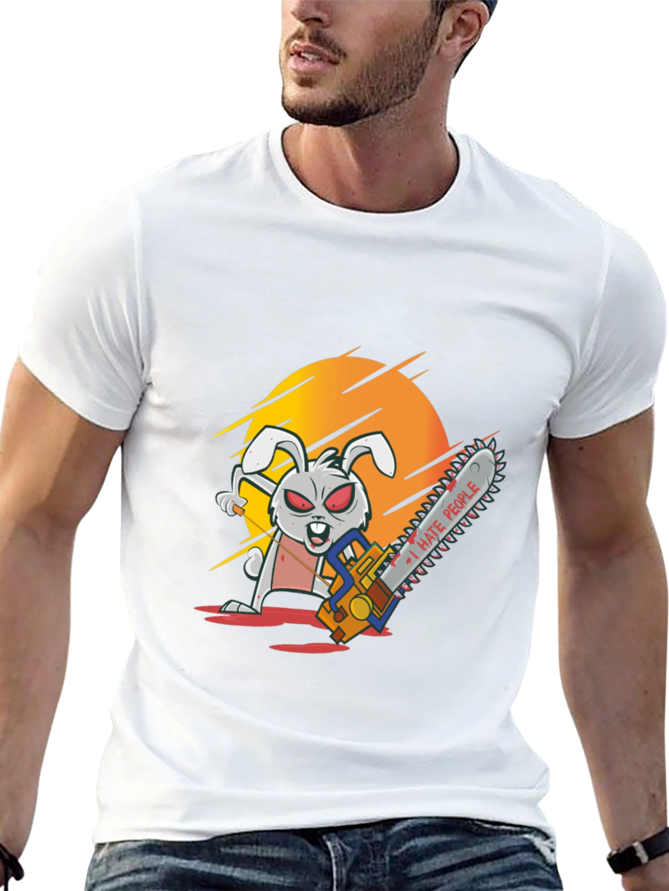 I Hate People Rabbit Chainsaw Graphic Tee