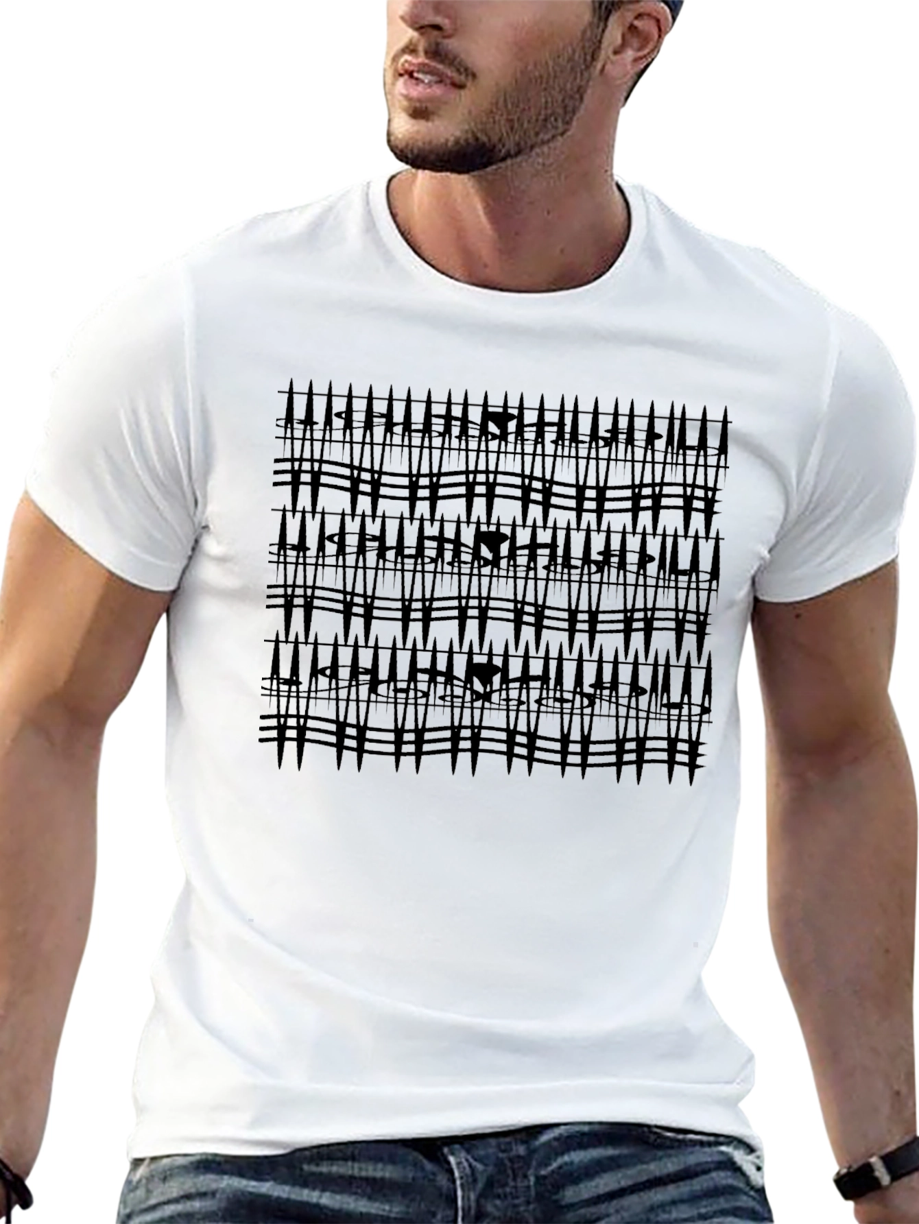 Abstract Geometric Pattern Black T-Shirt