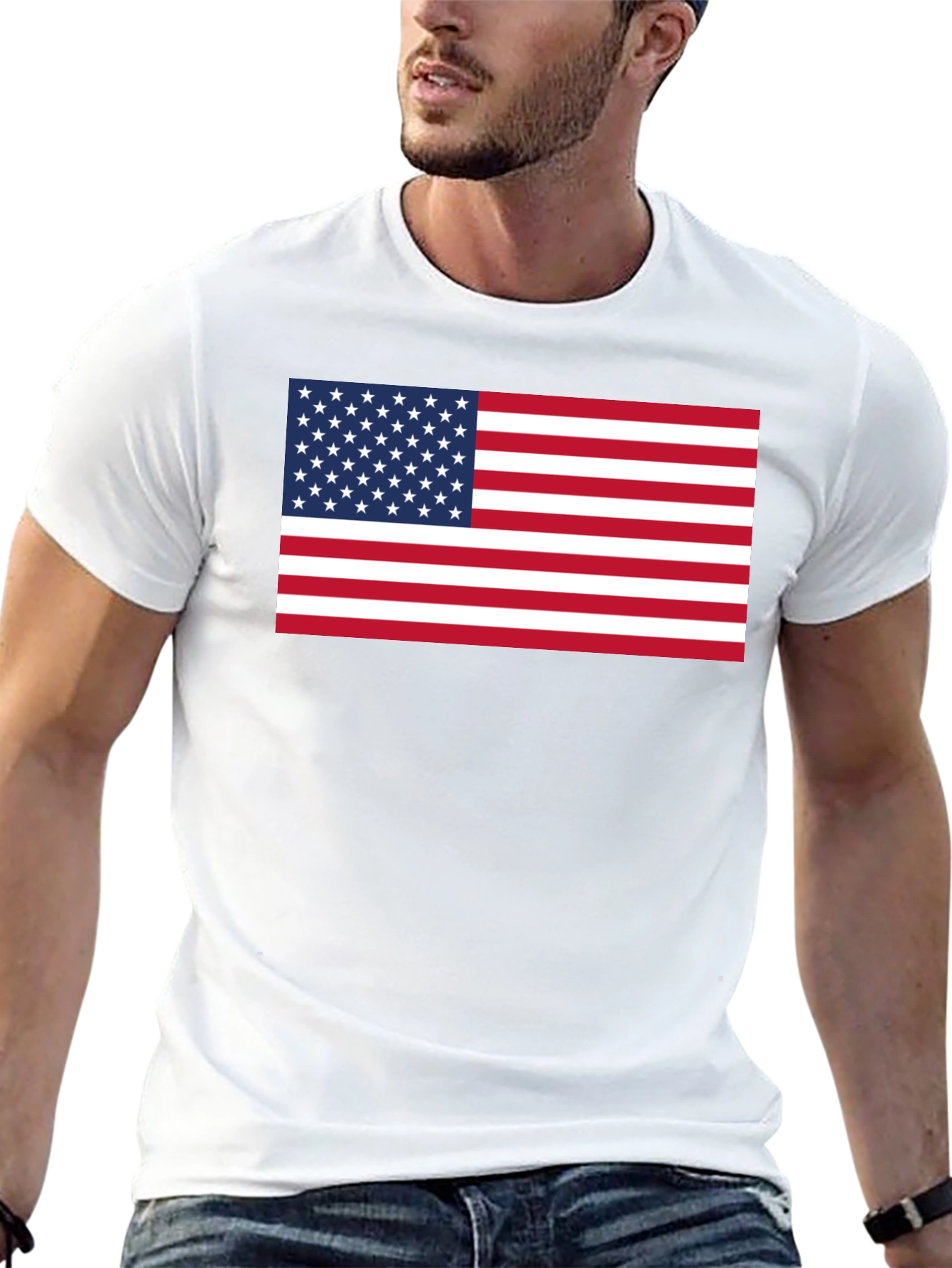 American Flag Graphic Print Crew Neck T-Shirt