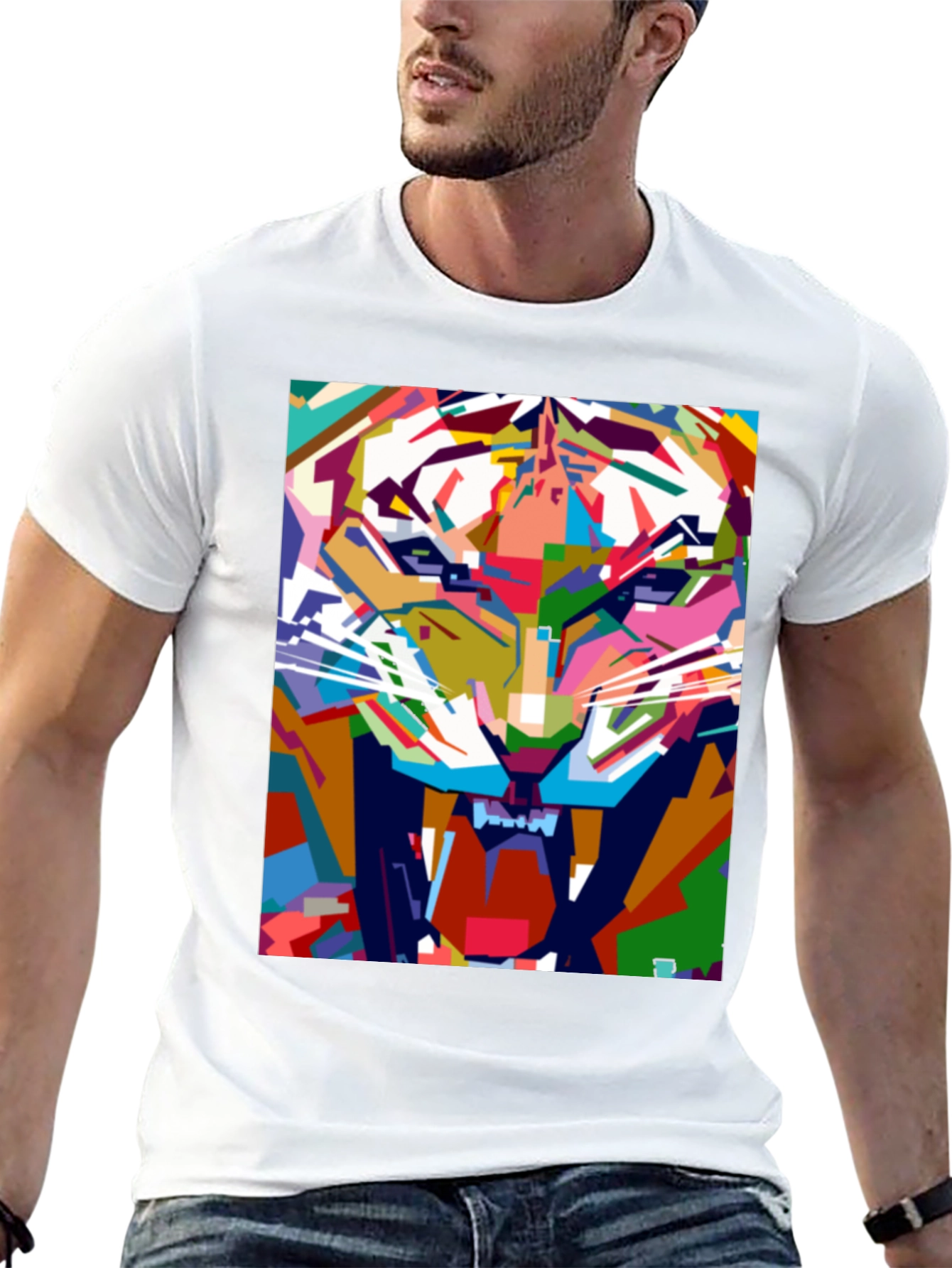 Abstract Tiger Graphic Print Black T-Shirt