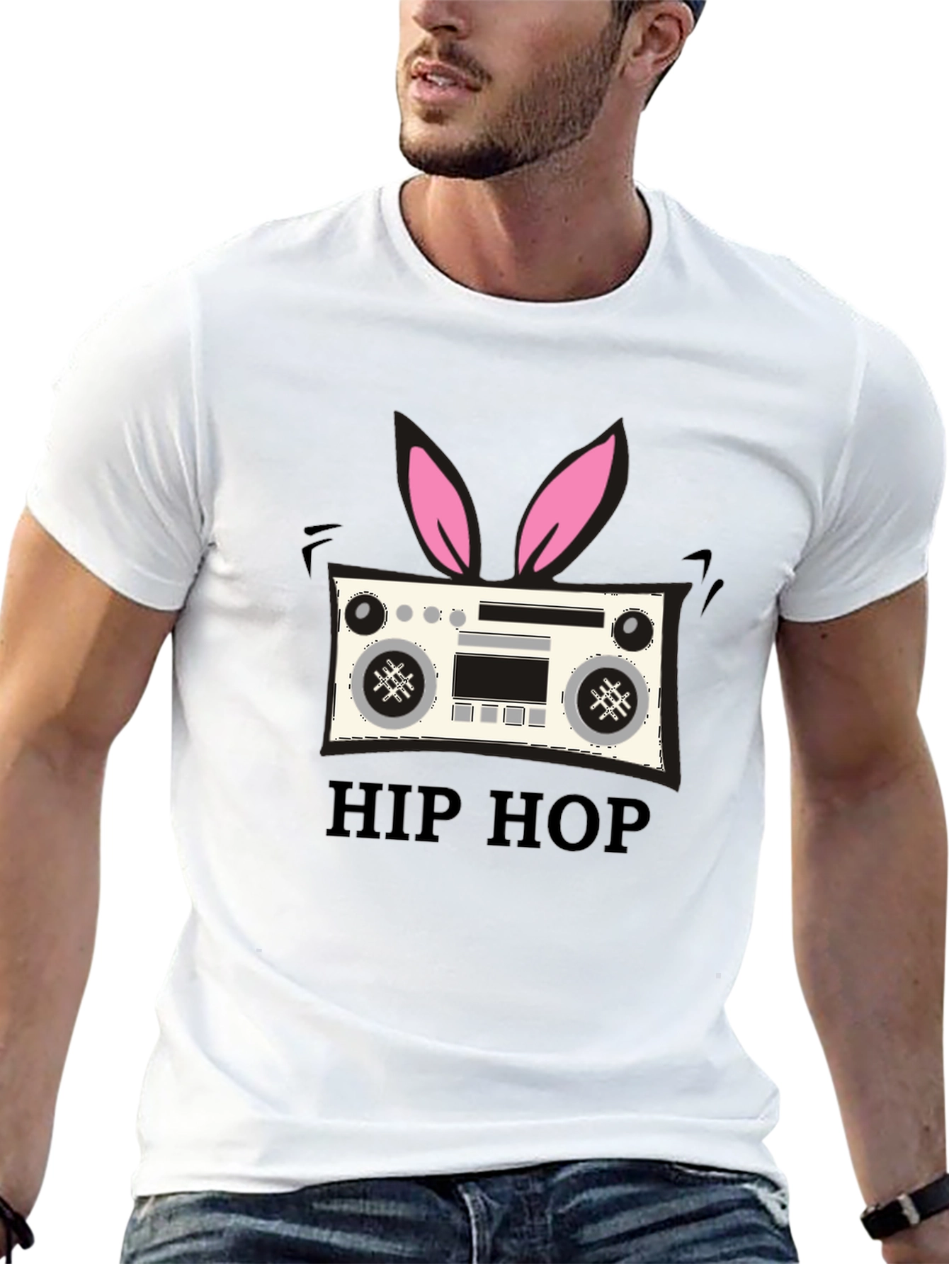 Hip Hop Bunny Boombox Graphic T-Shirt