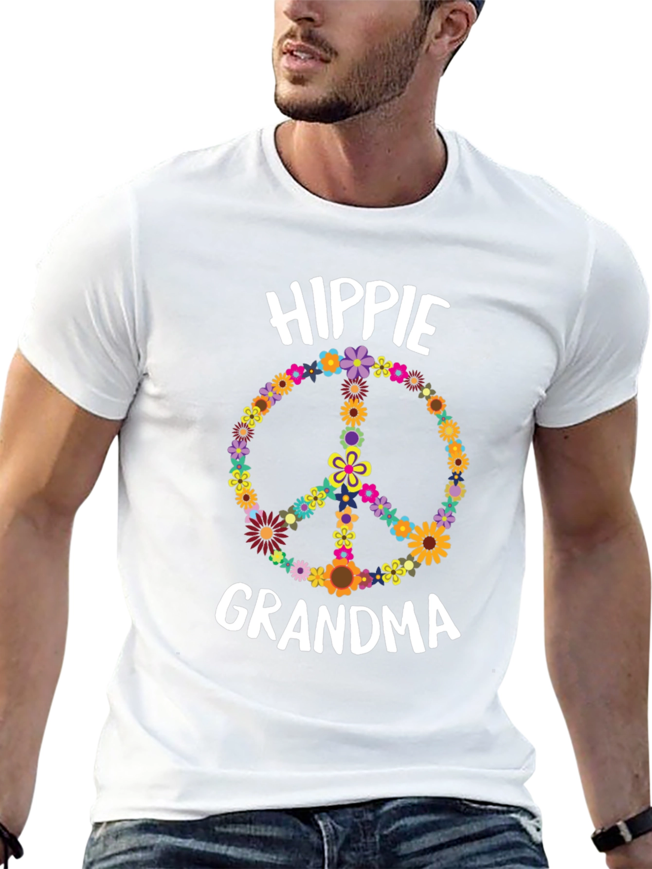 Hippie Grandma Flower Peace Sign T-Shirt