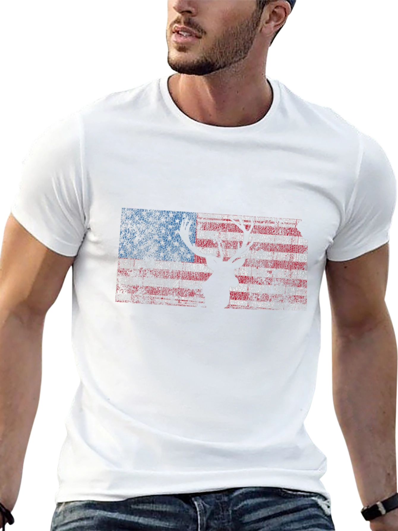 American Flag Deer Silhouette Graphic Tee - Patriotic Style