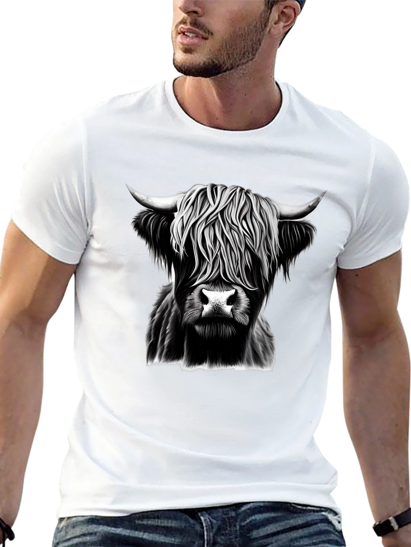 Highland Cow Graphic Tee - Black Cotton T-Shirt