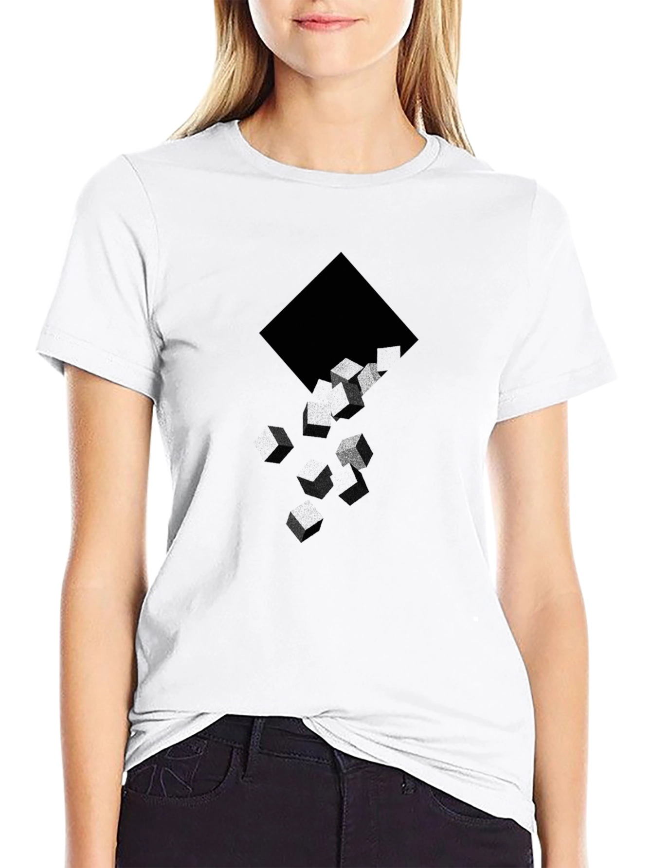 Abstract Cube Drop Black Graphic T-Shirt