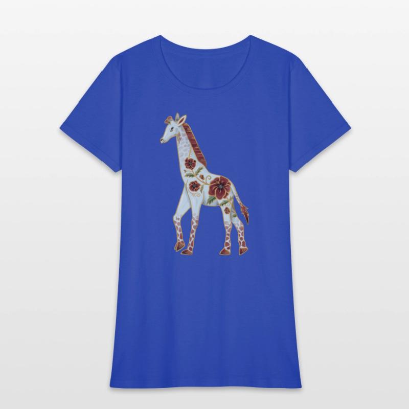 Albino Giraffe With Red Poppy Flowers