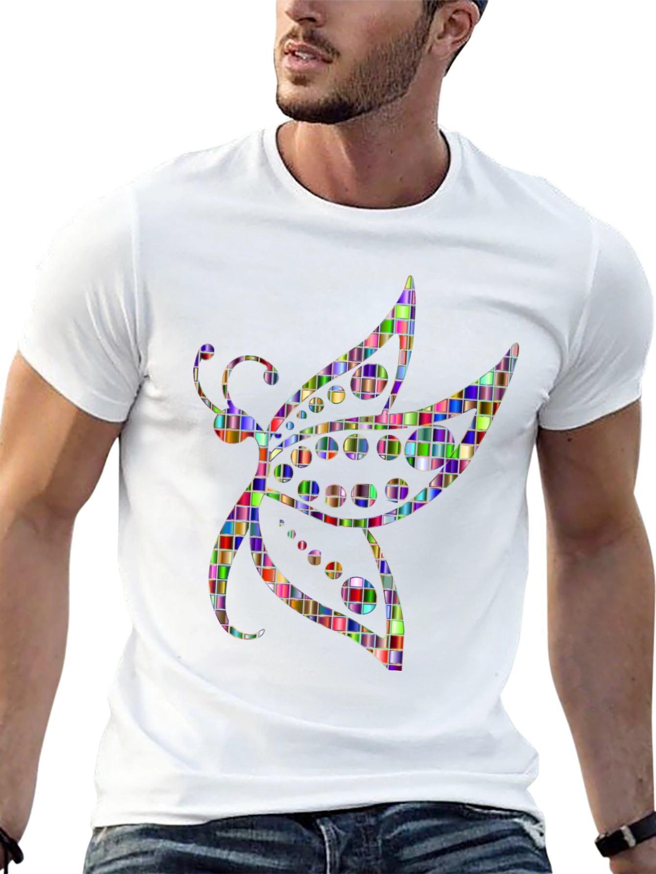 Abstract Mosaic Dragonfly Graphic Tee - Black