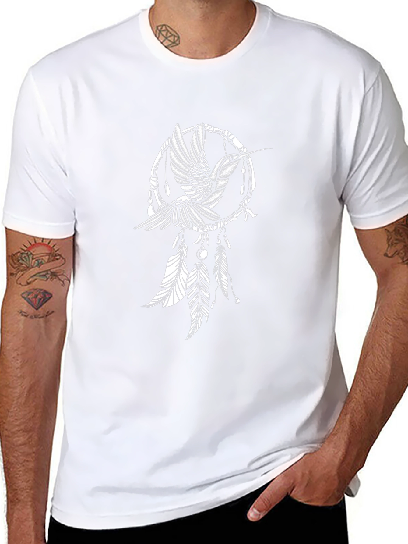 Hummingbird Dreamcatcher Graphic Tee - Black Cotton