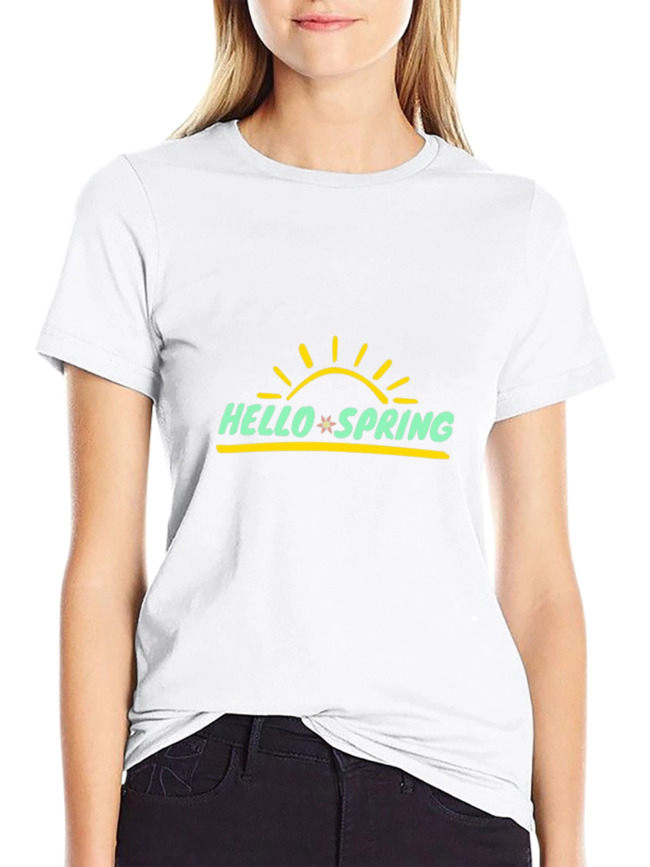 Hello Spring Graphic Tee - Black Cotton T-Shirt