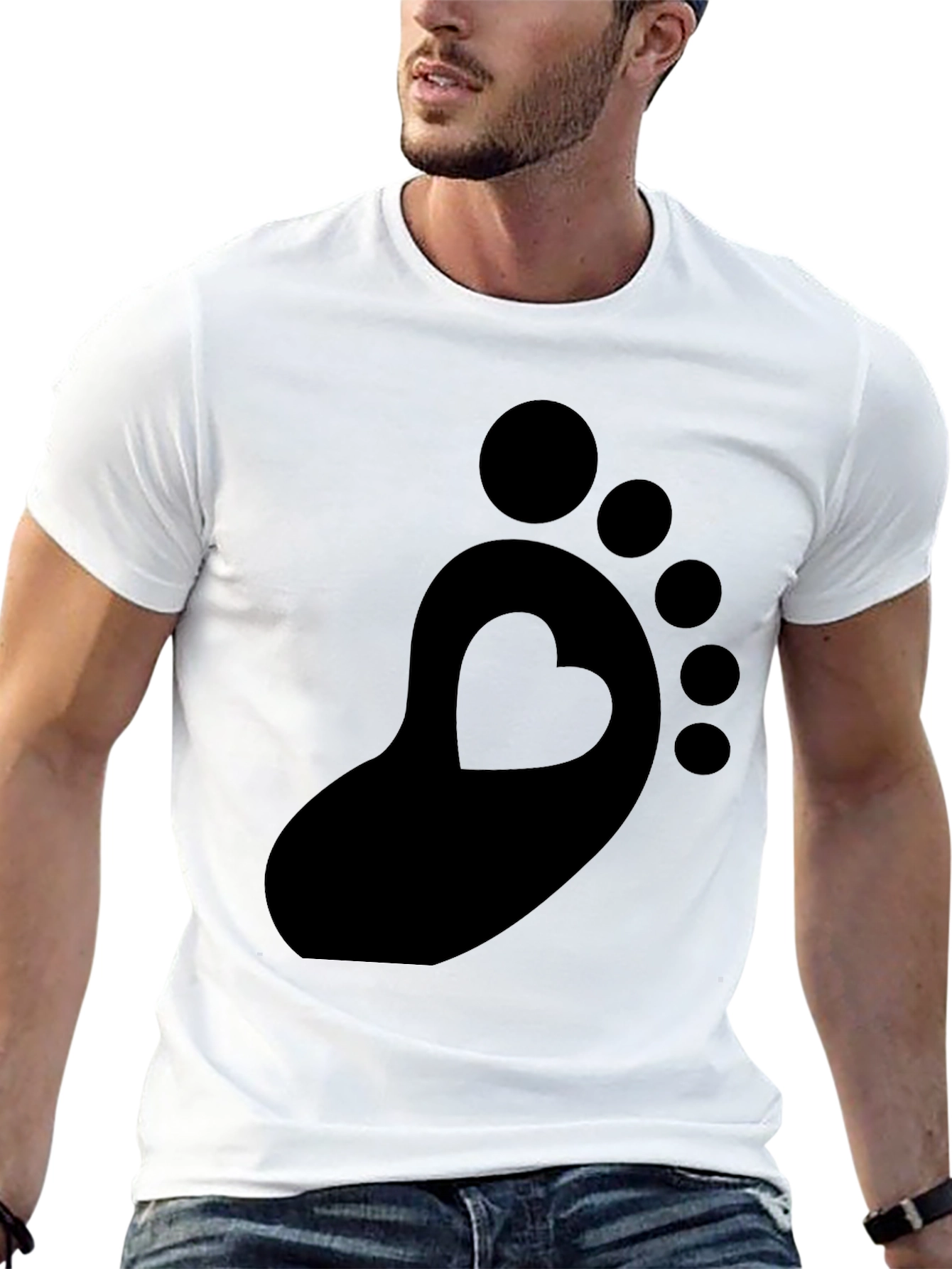 Heart Footprint Black T-Shirt