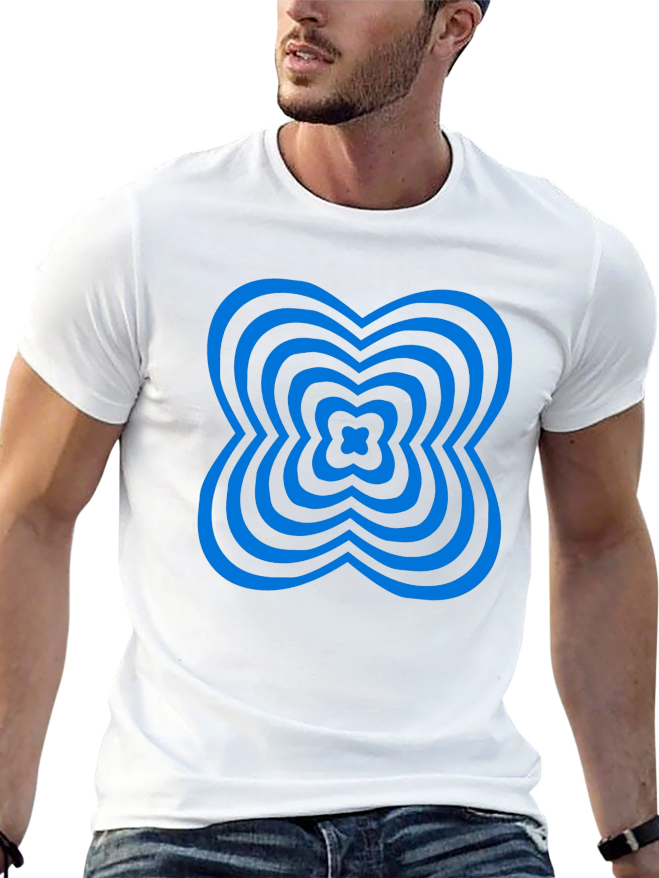 Abstract Blue Clover Graphic Black T-Shirt