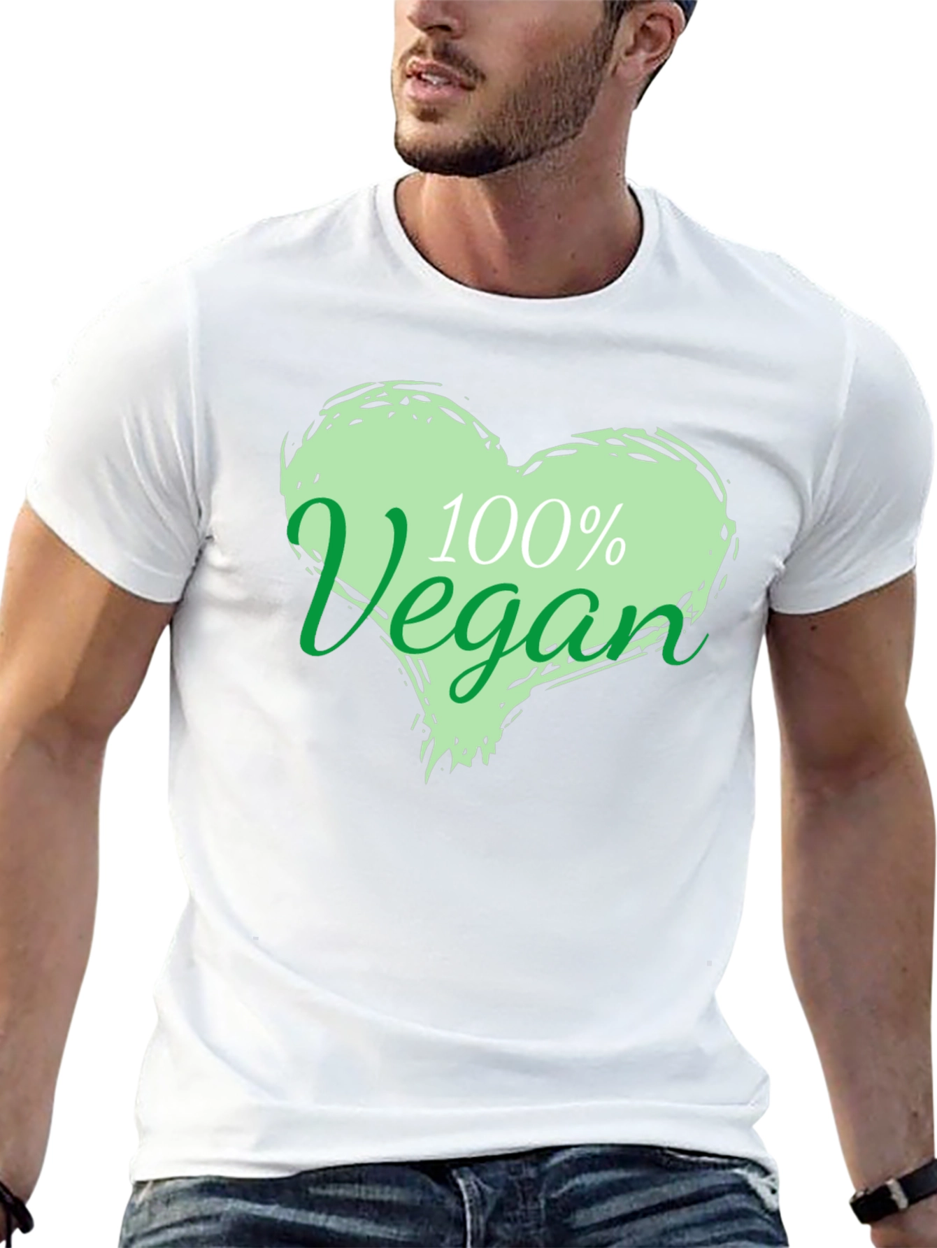 100% Vegan Heart Graphic Black T-Shirt