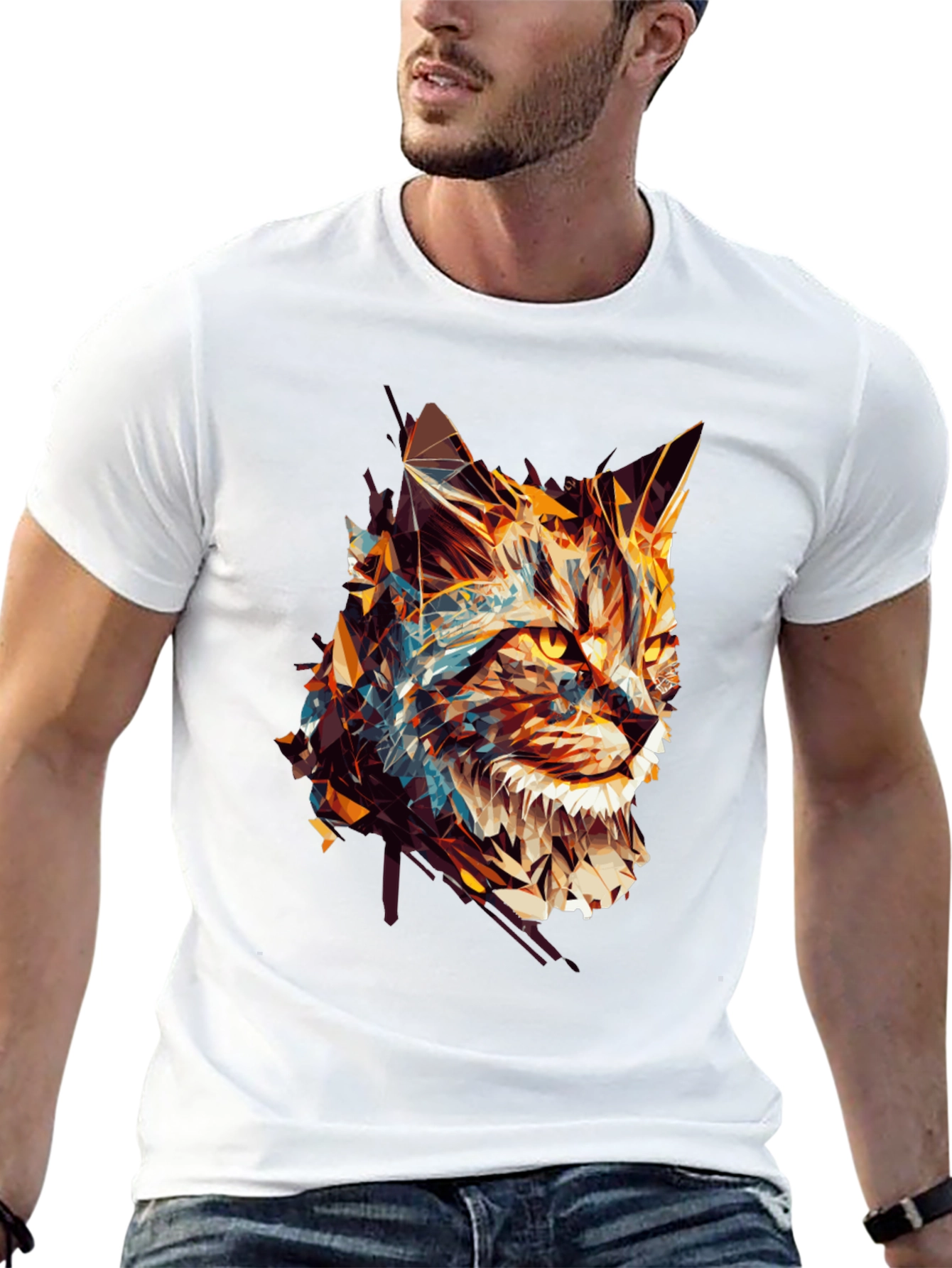 Abstract Cat Graphic Black Tee