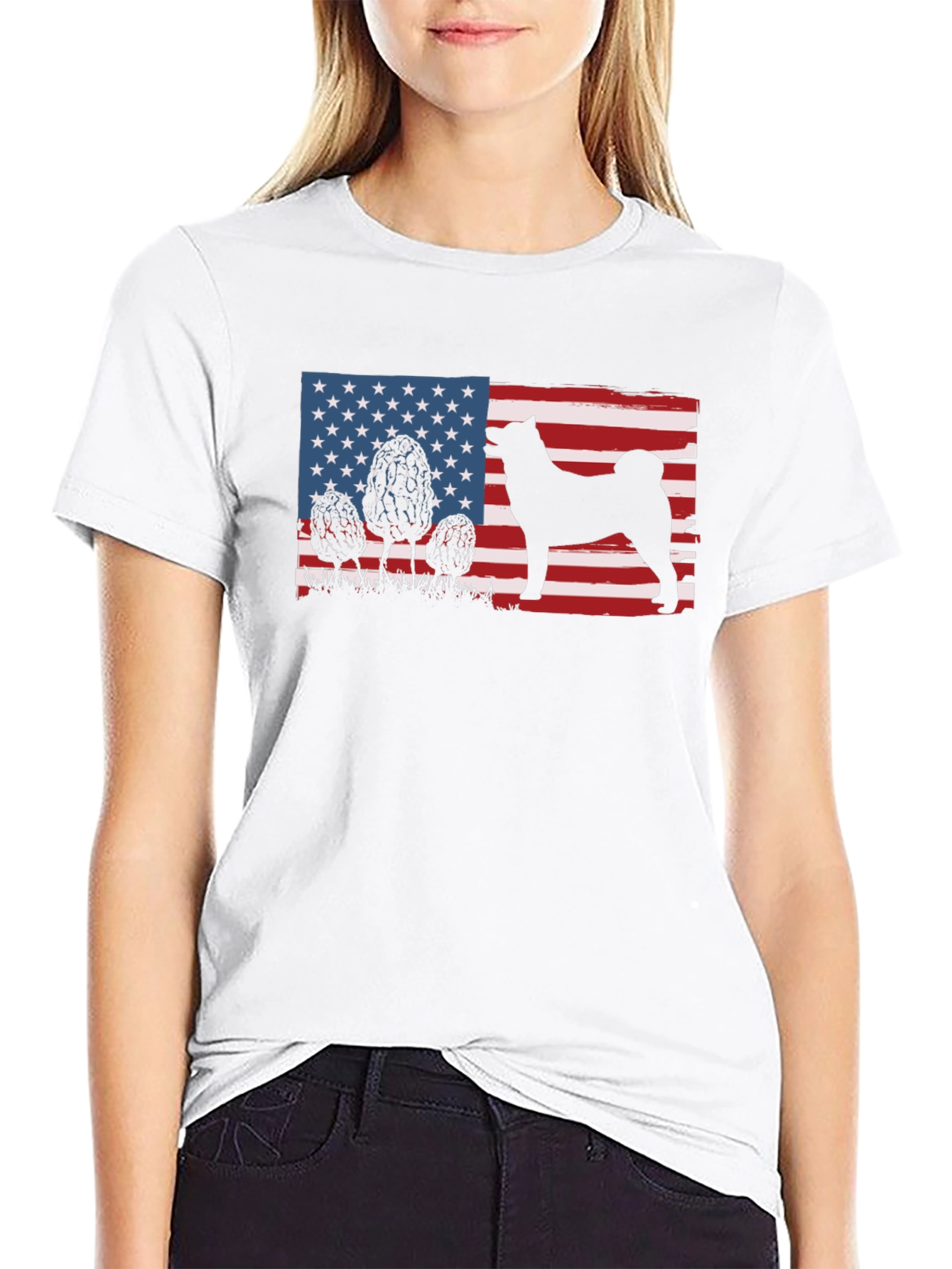 American Flag Akita Silhouette T-Shirt