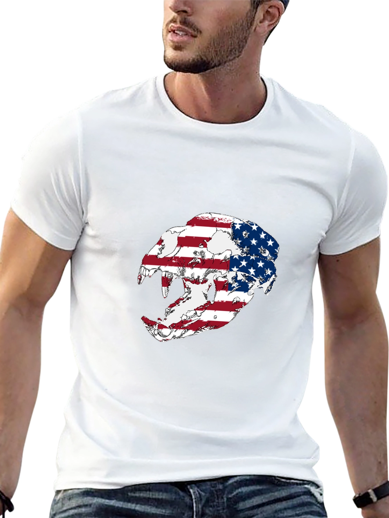American Flag Leopard Skull Graphic Tee