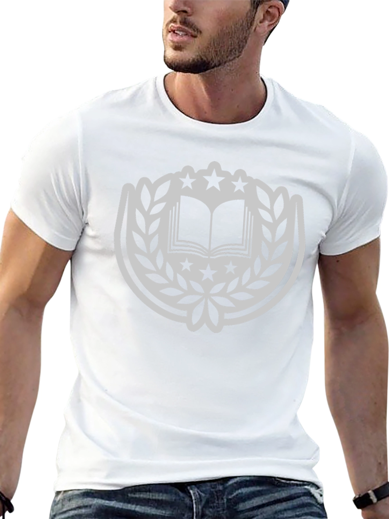 Academic Crest Tee: Classic Black Cotton T-Shirt