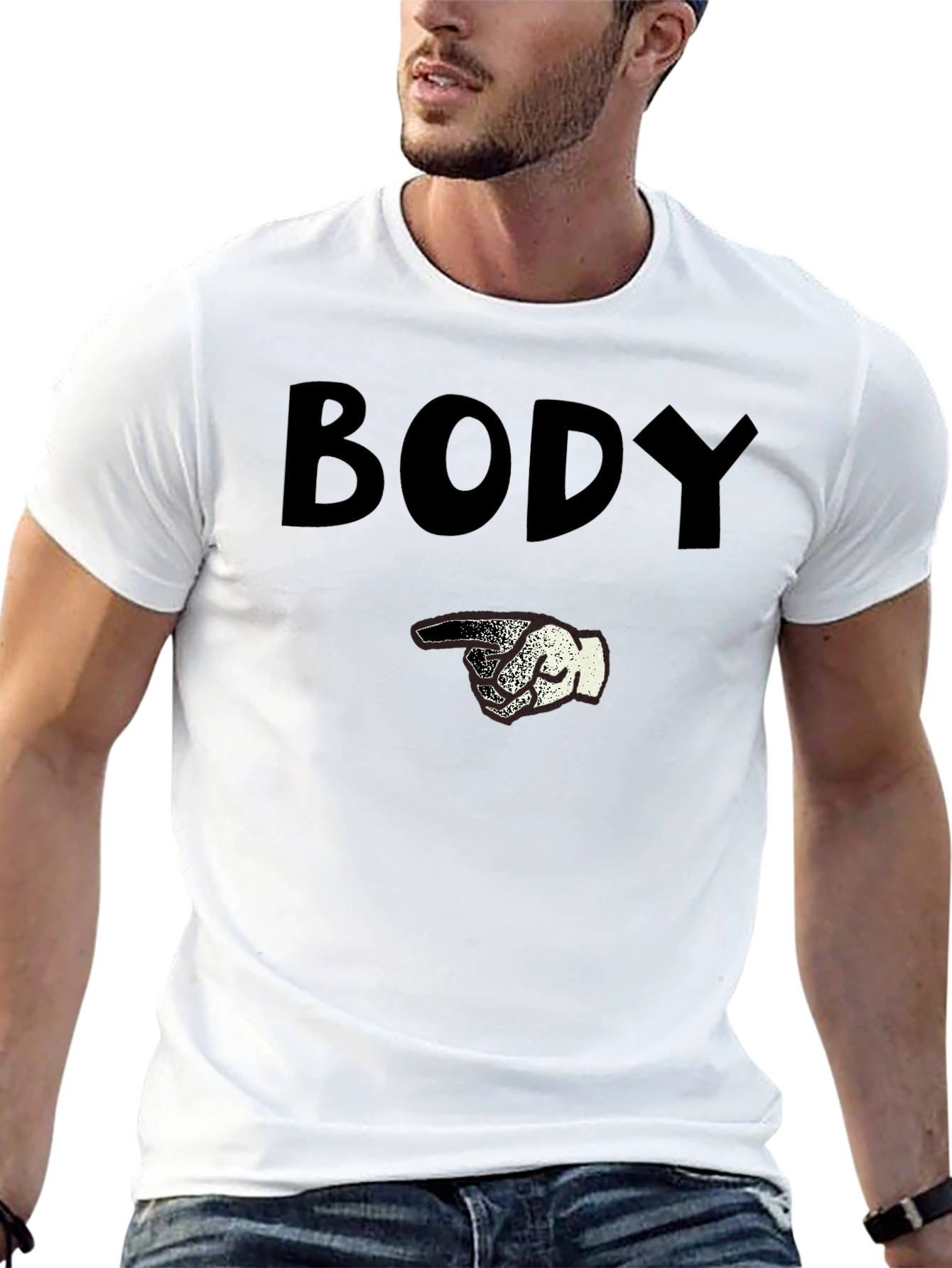 Humorous Body Graphic Print Black T-Shirt