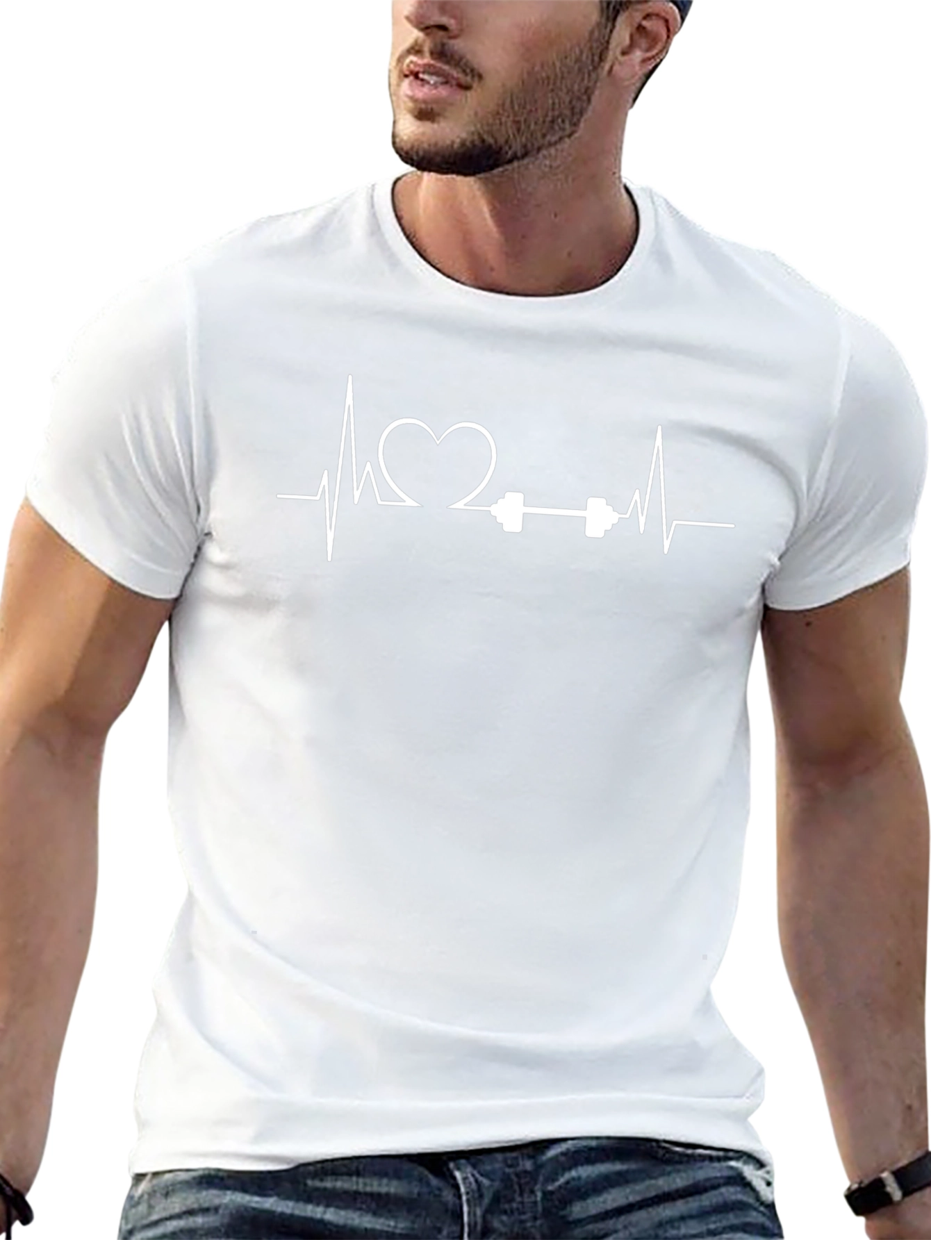 Heartbeat Barbell Graphic Tee - Fitness Lover Shirt