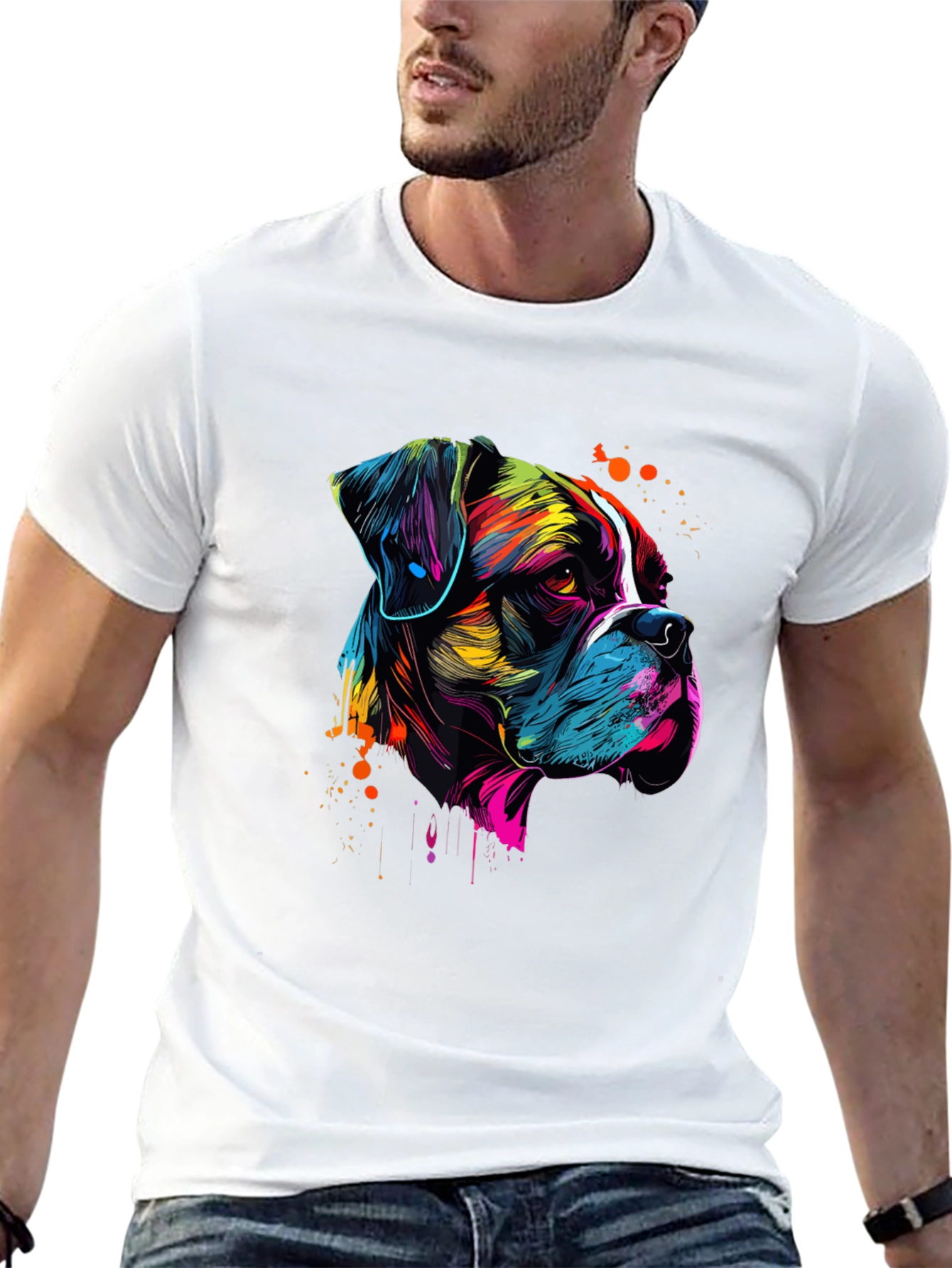 Abstract Boxer Dog Graphic Print Black T-Shirt
