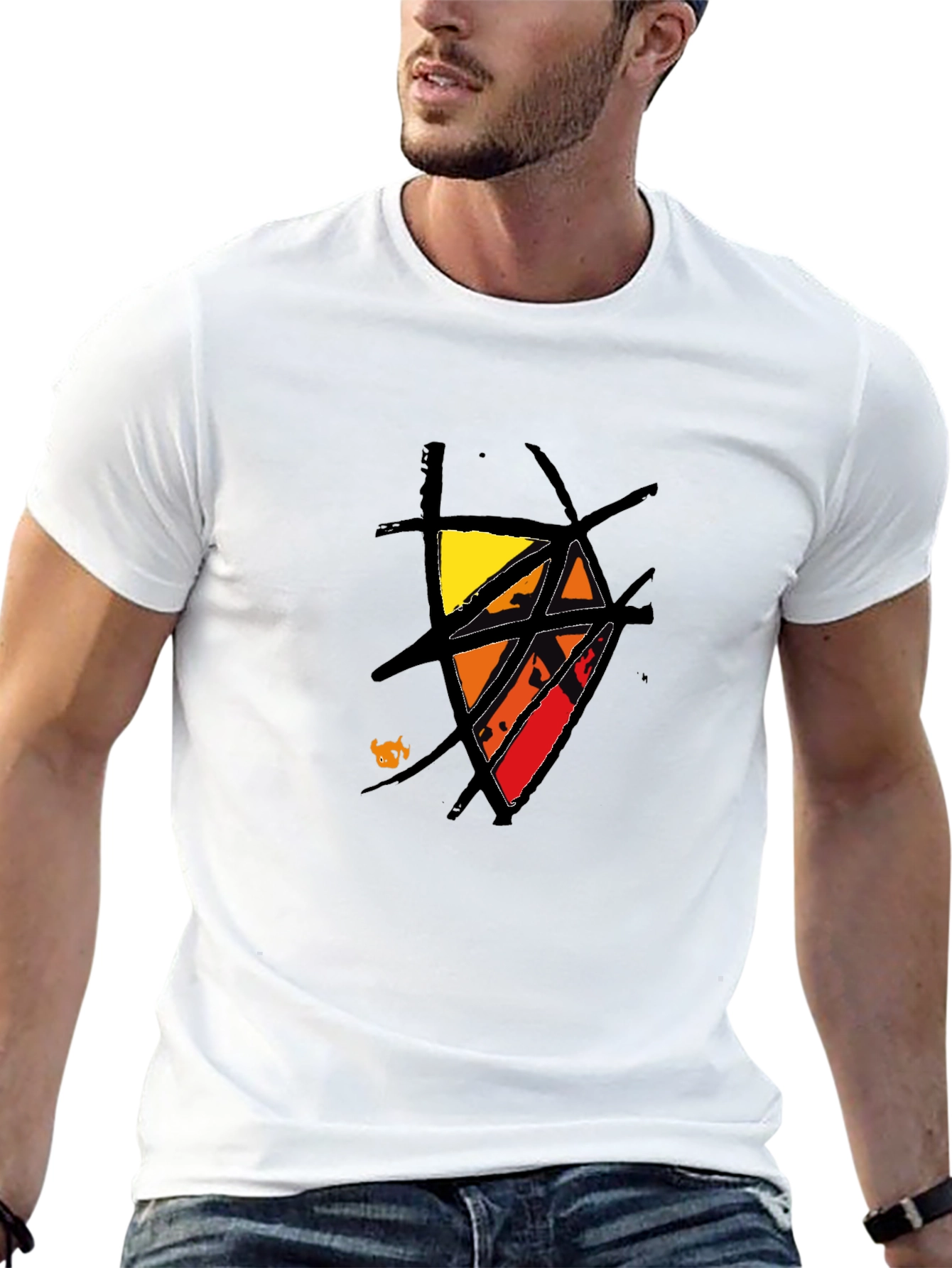 Abstract Graphic Tee - Black Cotton Casual Wear