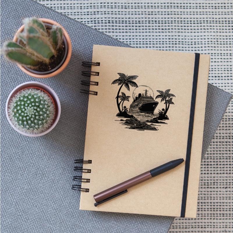 Palm Trees With Cruise Ship At Sunset