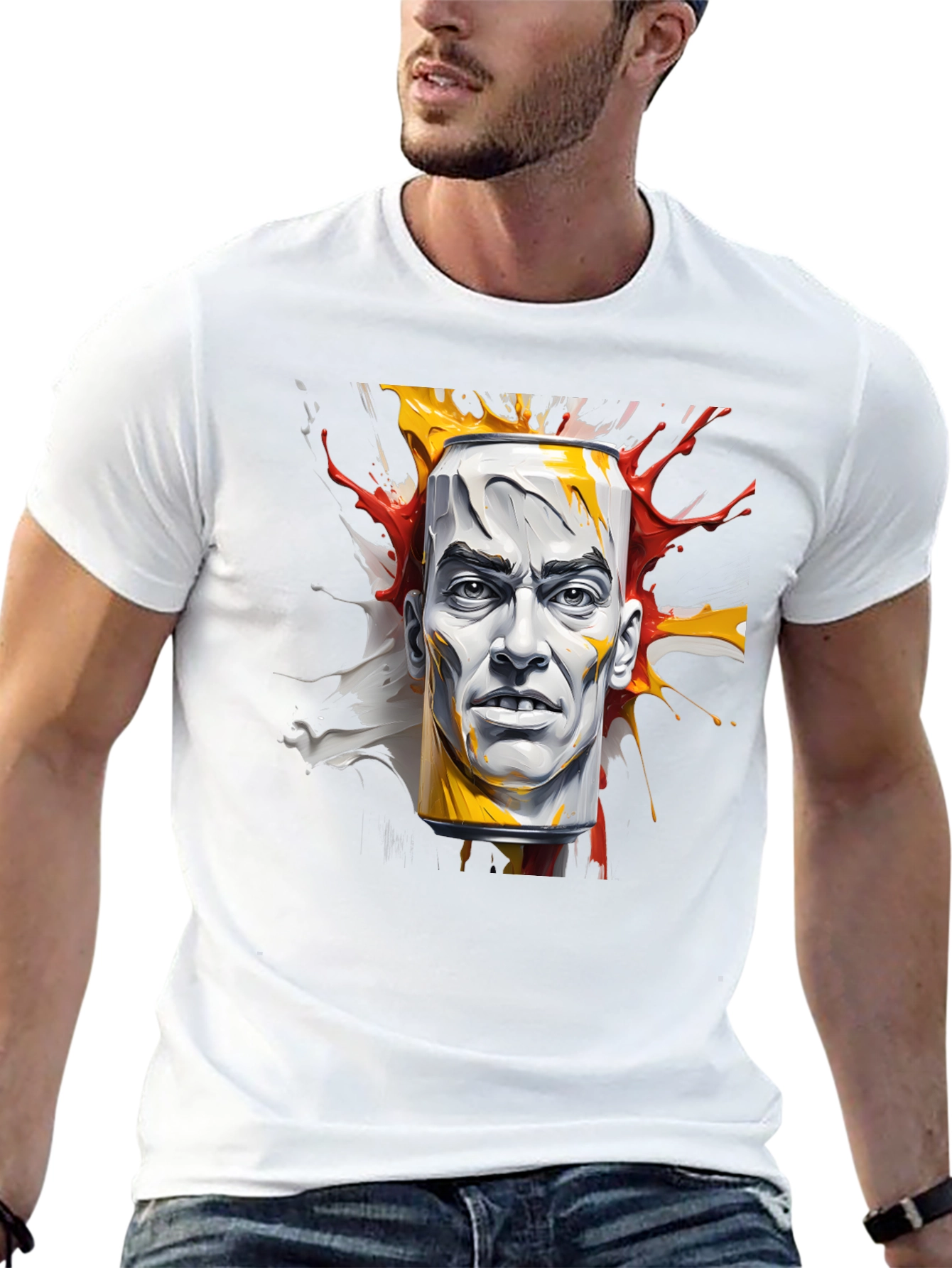 Abstract Face Can Print Black Tee