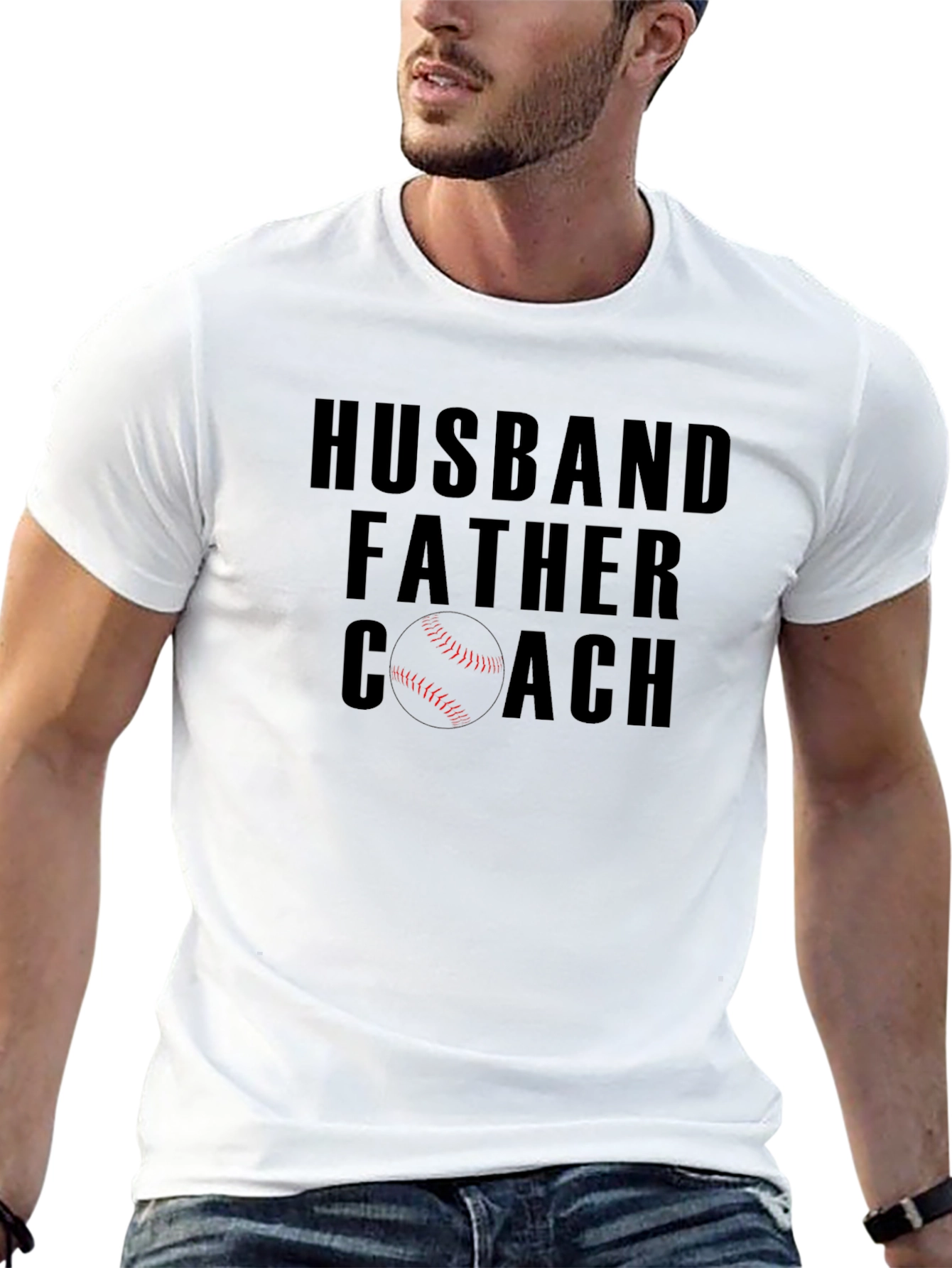 Husband Father Coach T-Shirt - Baseball Dad Tee