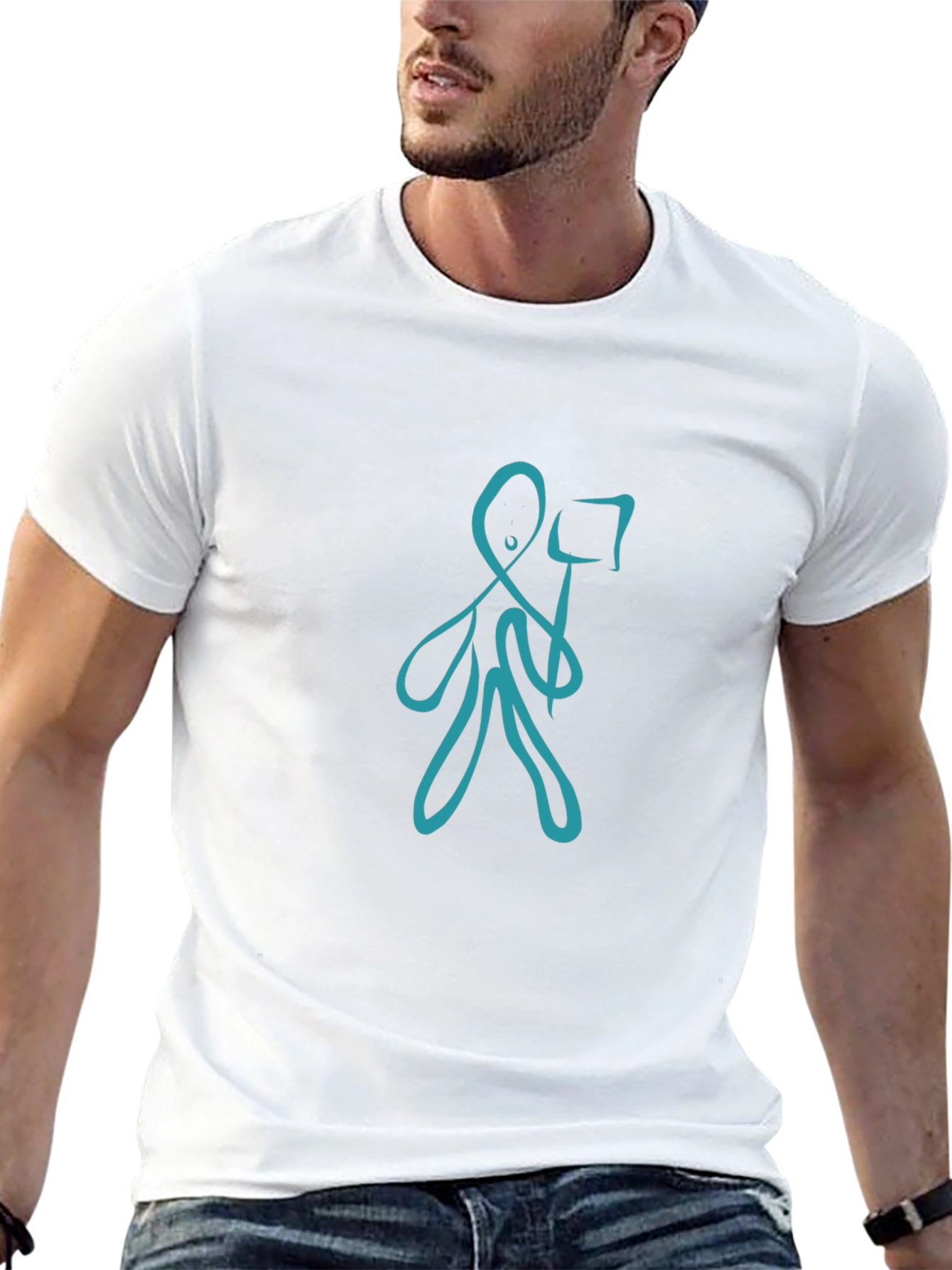Abstract Blue Figure Black T-Shirt
