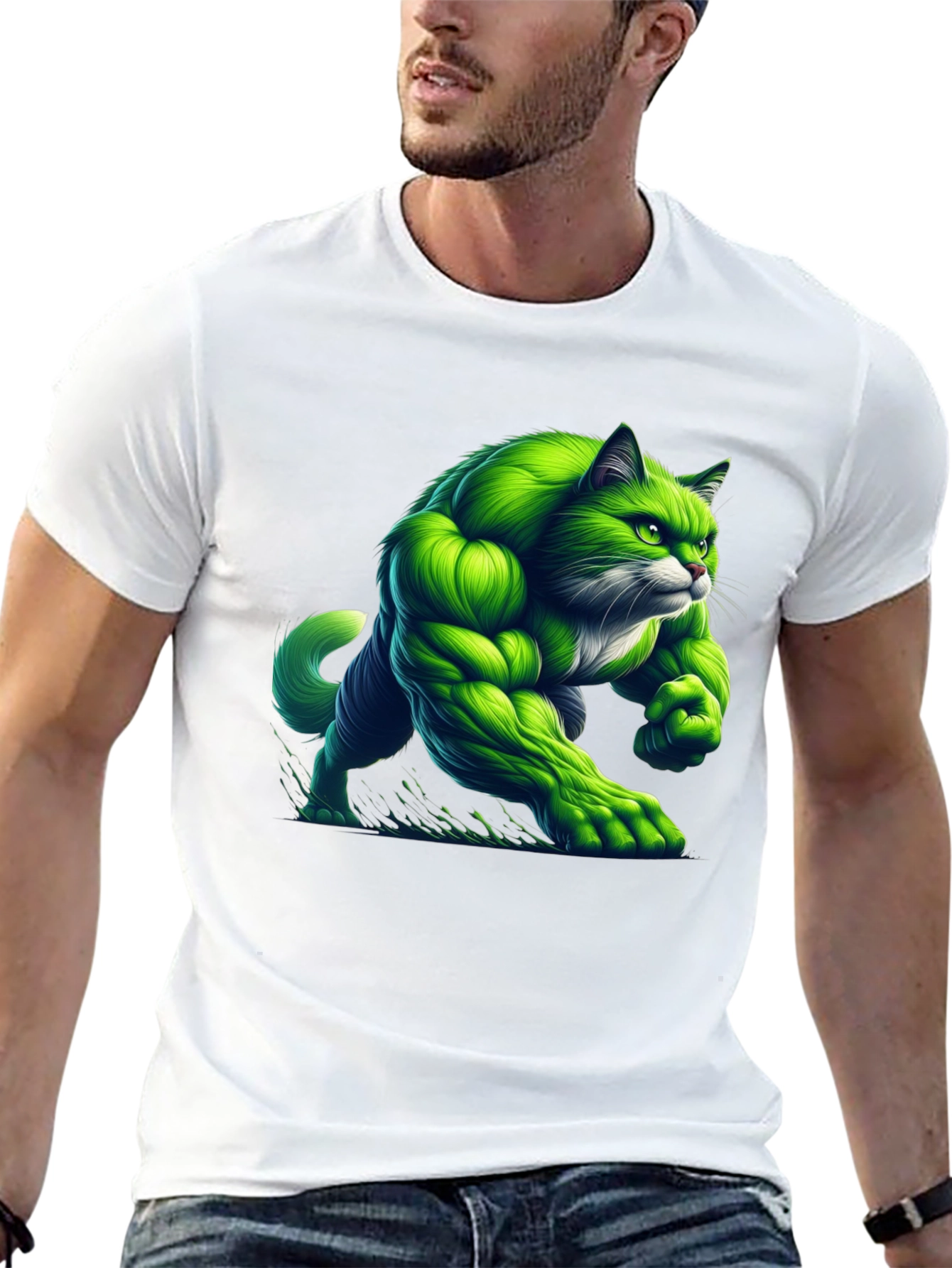 Hulk Cat T-Shirt - Green Muscle Cat Tee