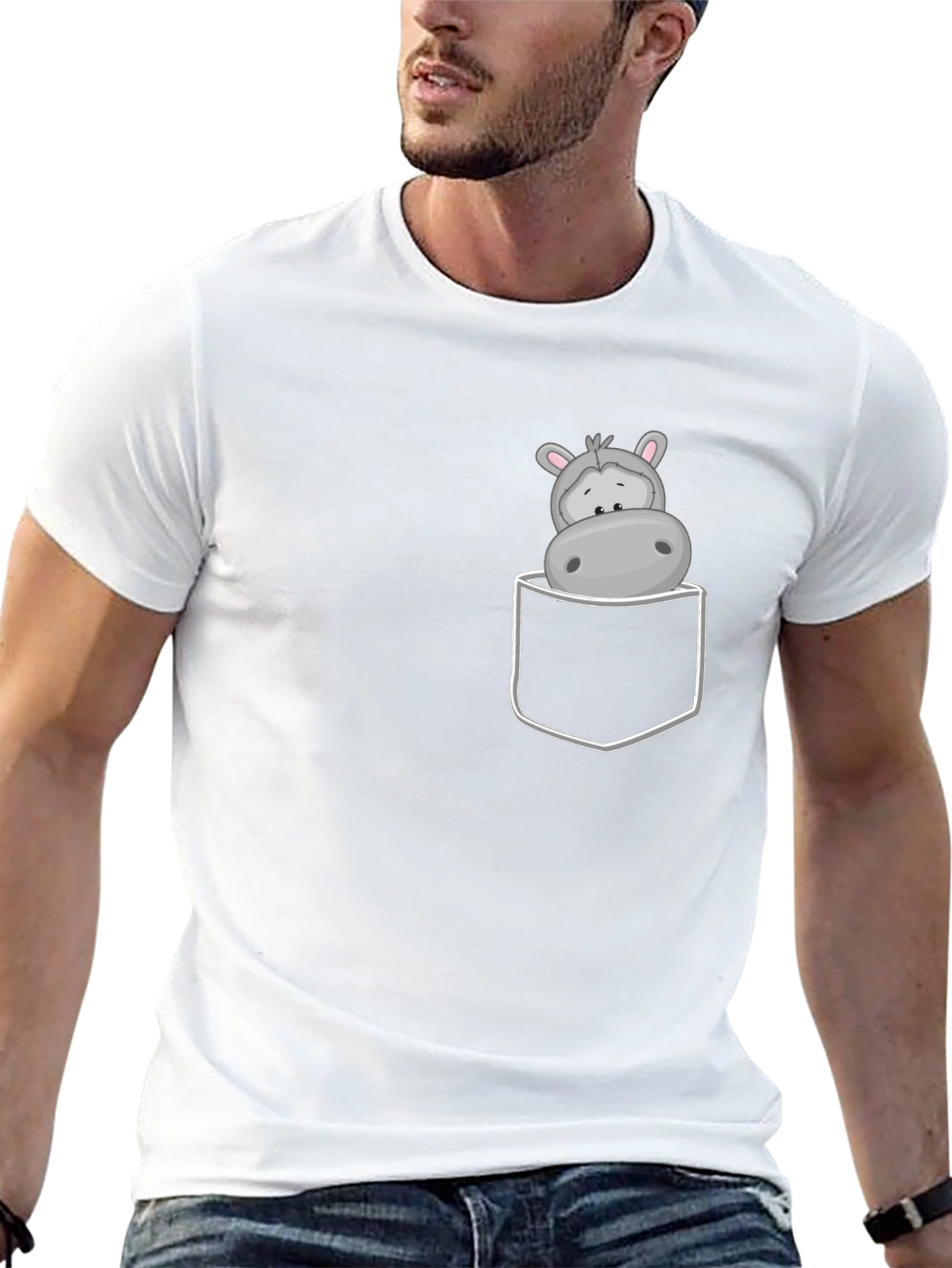 Hippo Pocket Tee - Cute Cartoon Graphic
