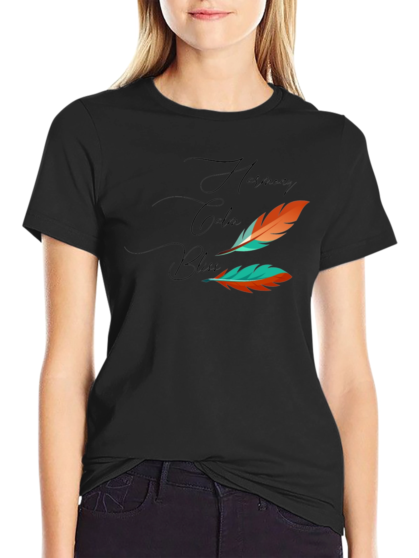 Harmony Feather Graphic Black Tee