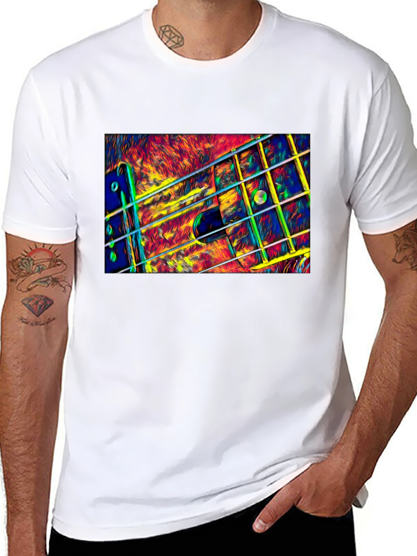 Abstract Guitar Neck Graphic T-Shirt