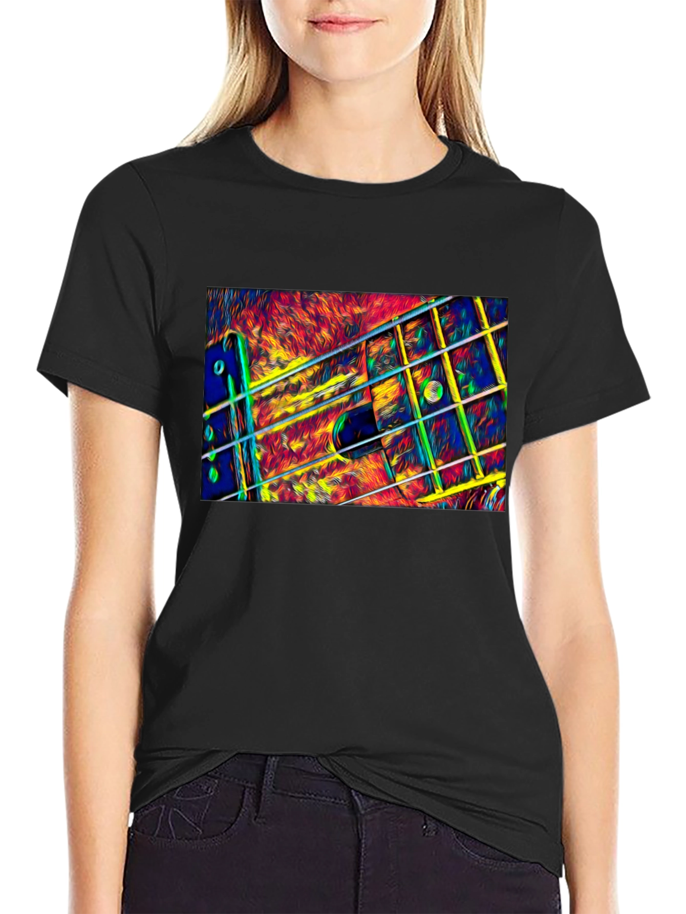 Abstract Guitar Neck Graphic T-Shirt