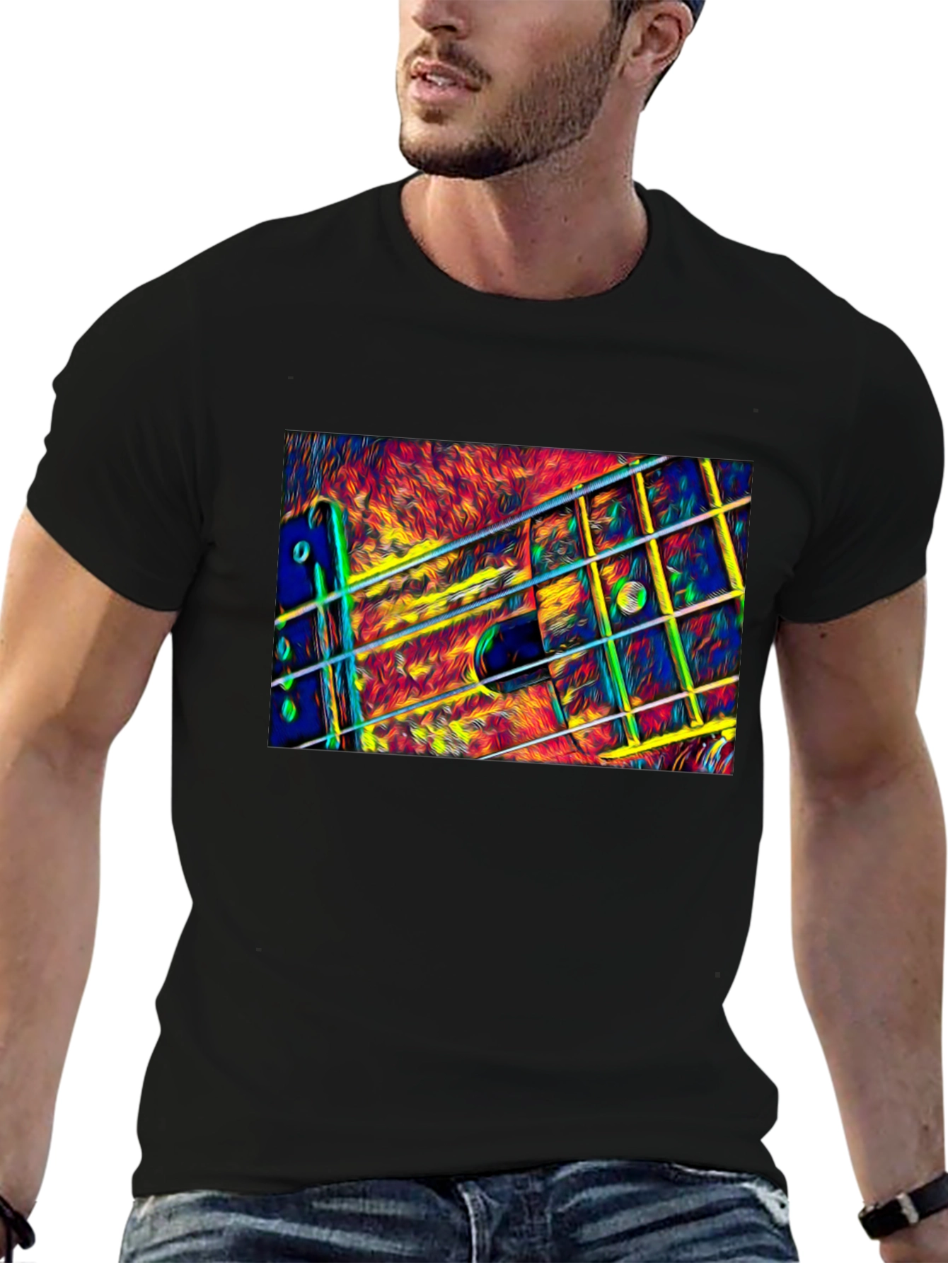 Abstract Guitar Neck Graphic T-Shirt